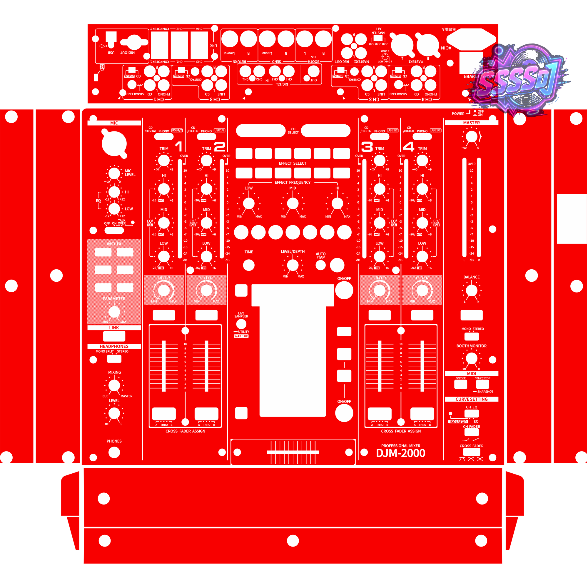 DJM-2000 DJ Mixer Skin - Red Solid Color Design