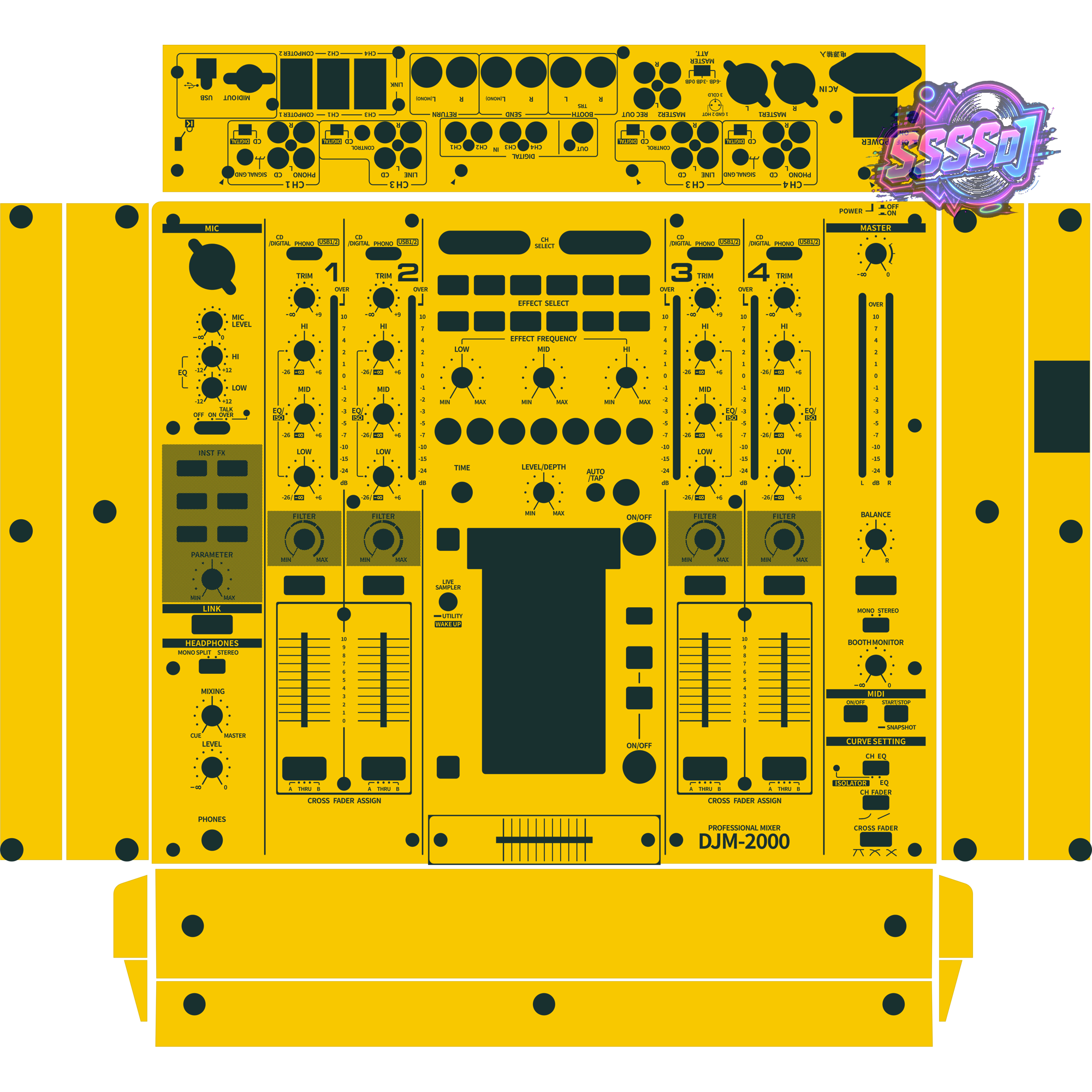 DJM-2000 DJ Mixer Skin - Yellow Solid Color Design