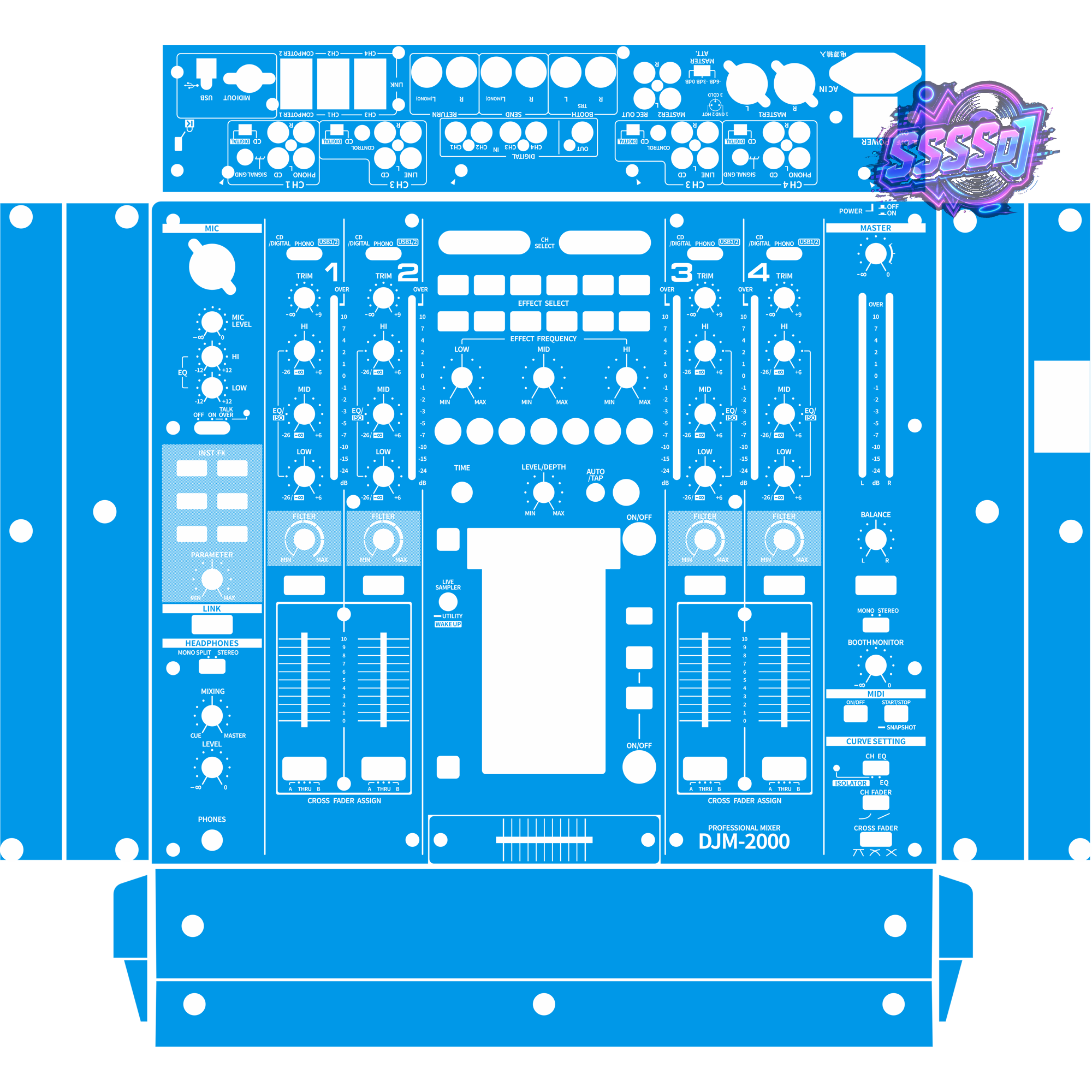 DJM-2000 DJ Mixer Skin - Blue Solid Color Design