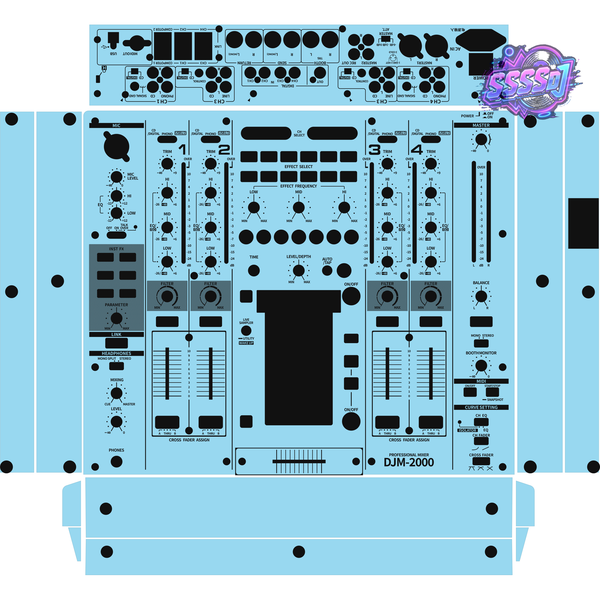 DJM-2000 DJ Mixer Skin - Sky Blue Solid Color Design