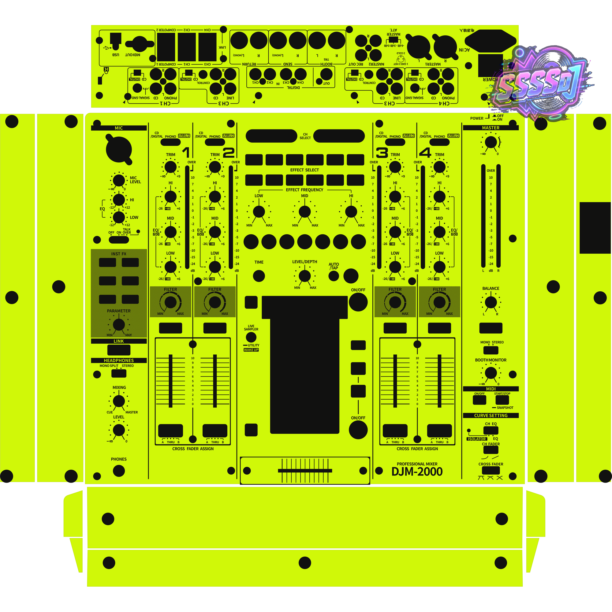 DJM-2000 DJ Mixer Skin - Neon Green Solid Color Design