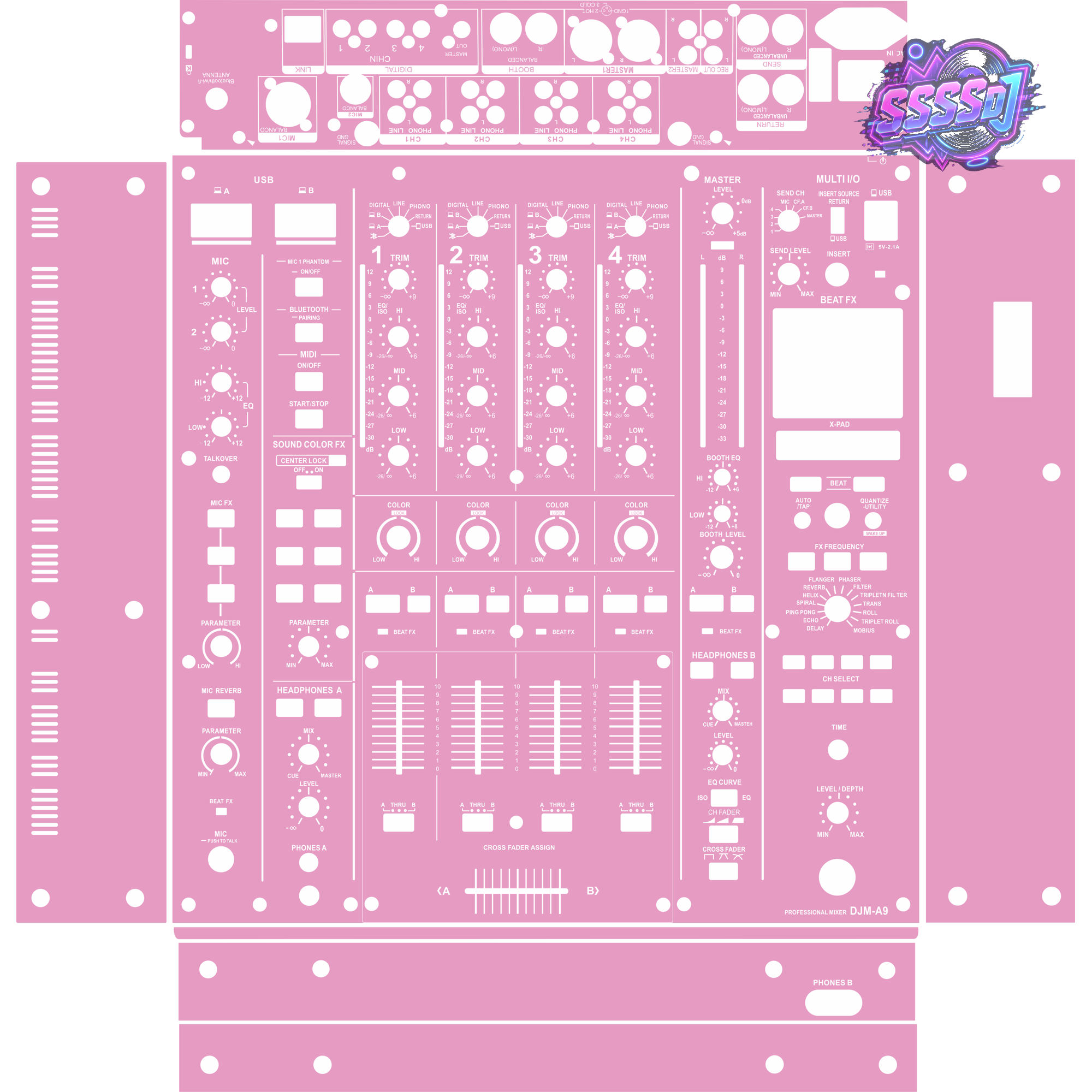 DJM-A9 DJ Mixer Skin - Barbie Pink Solid Color Design