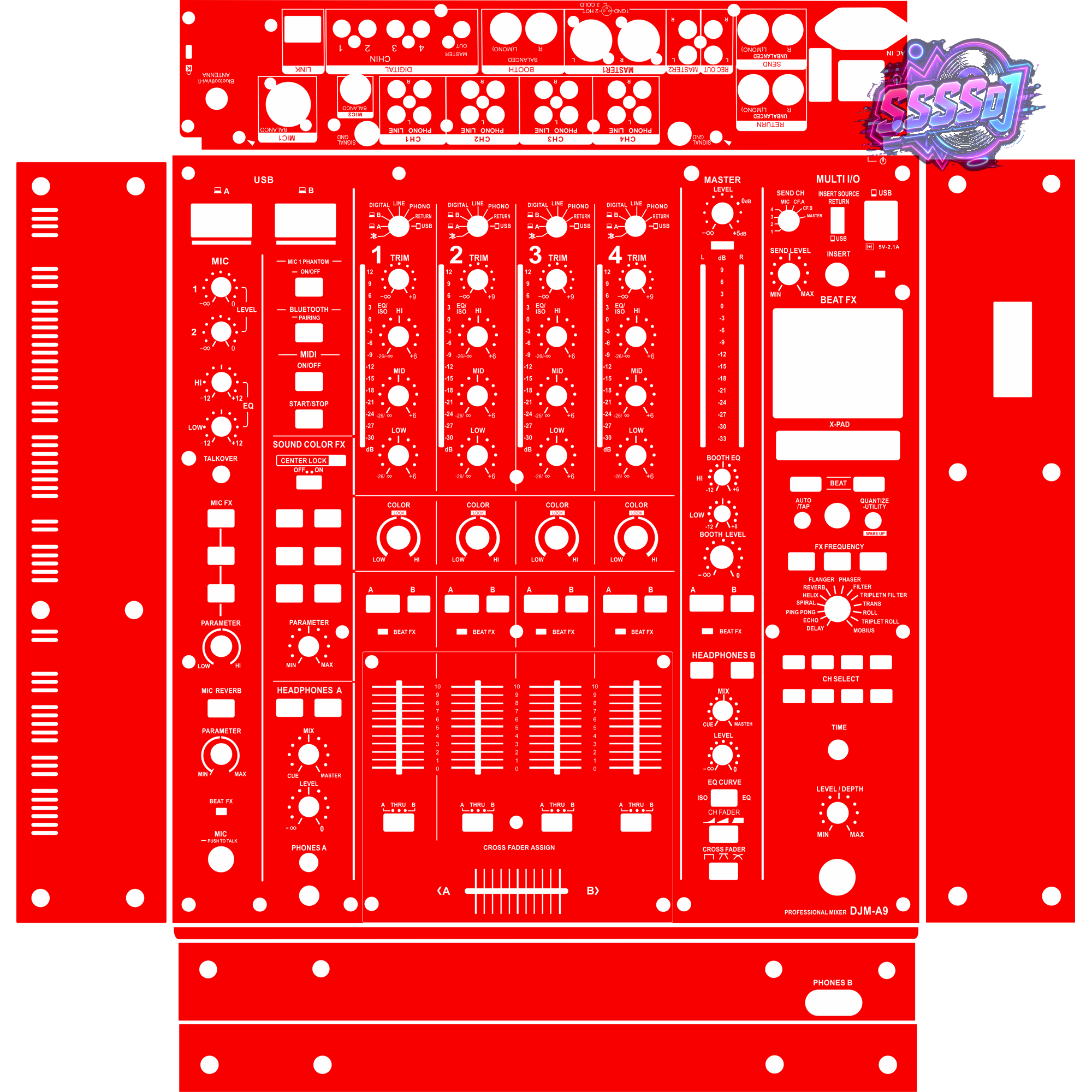 DJM-A9 DJ Mixer Skin - Red Solid Color Design