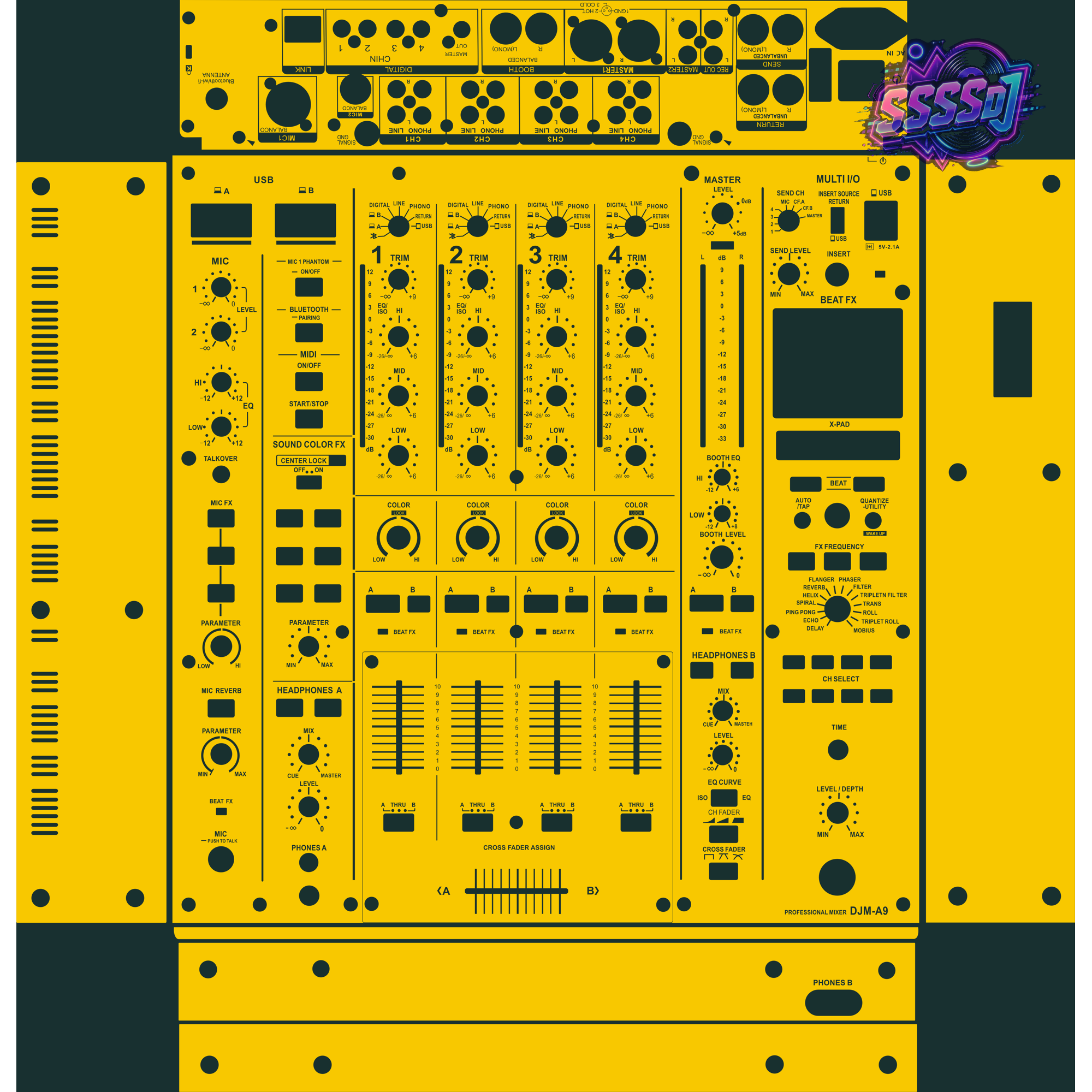 DJM-A9 DJ Mixer Skin - Yellow Solid Color Design