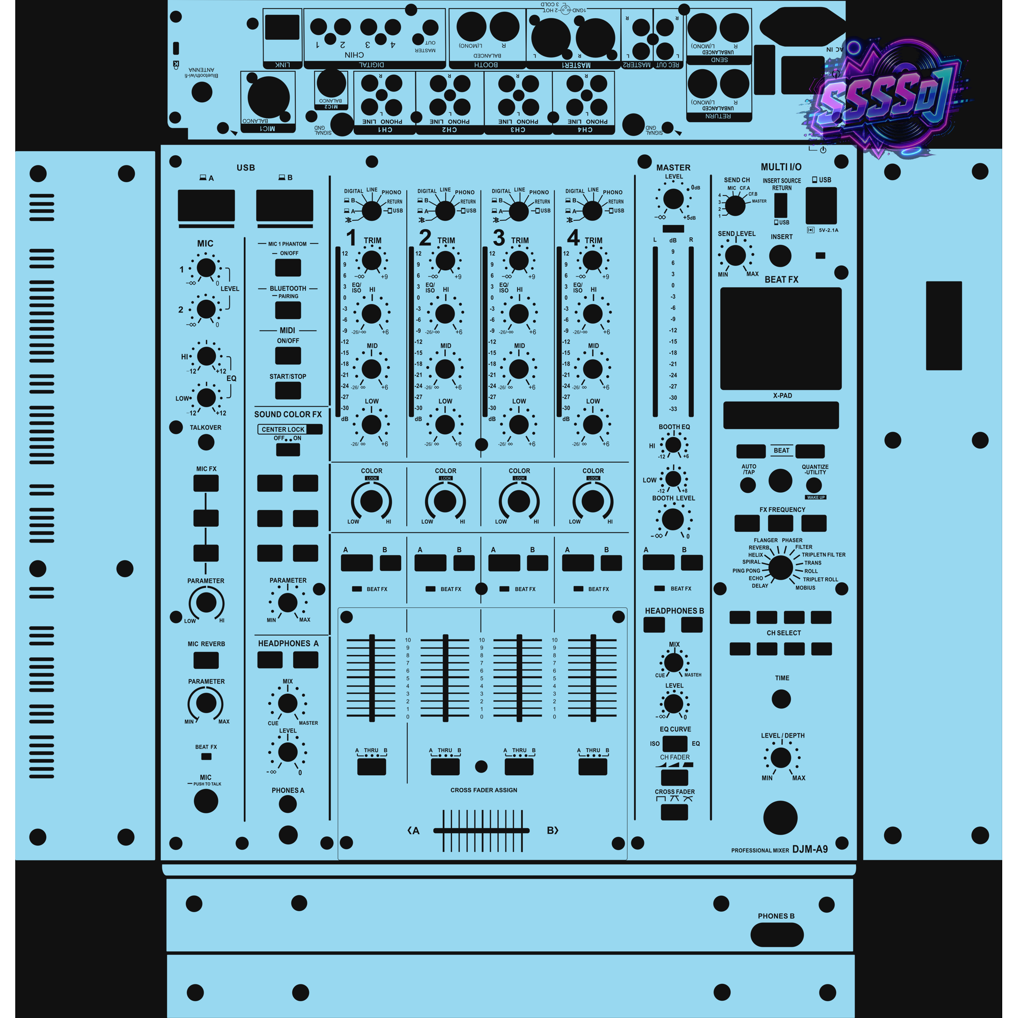 DJM-A9 DJ Mixer Skin - Sky Blue Solid Color Design