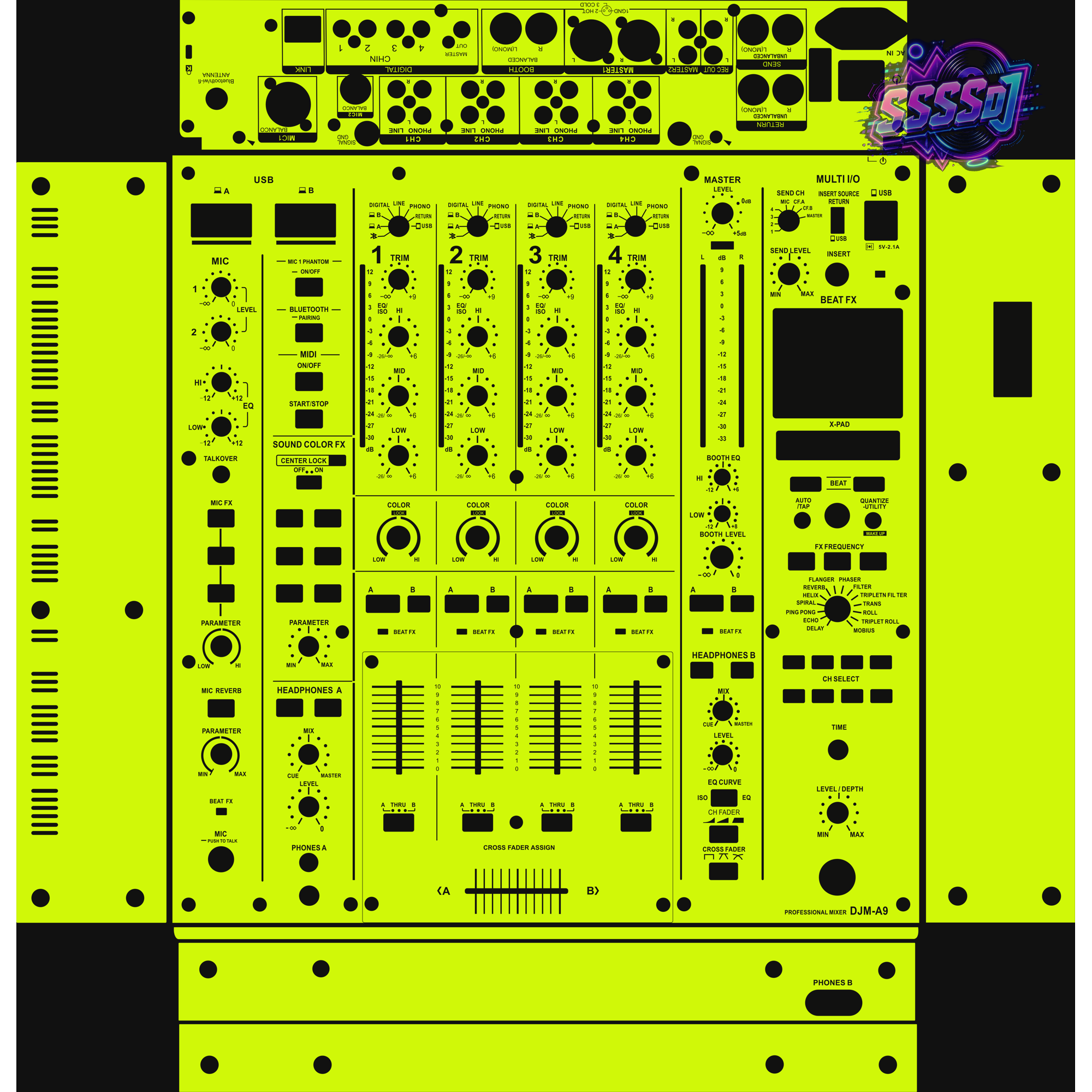 DJM-A9 DJ Mixer Skin - Neon Green Solid Color Design
