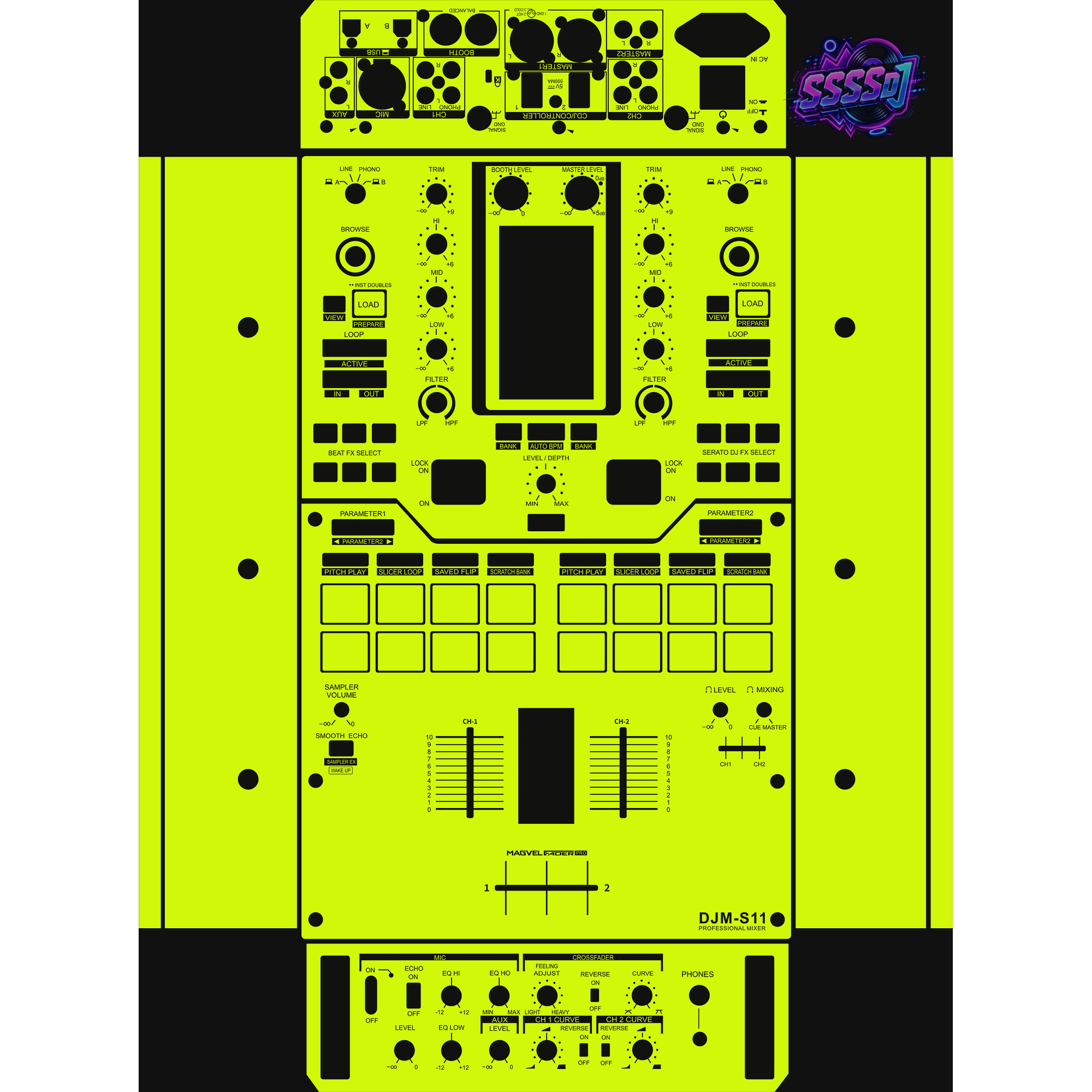 DJM-S11 DJ Mixer Skin - Neon Green Solid Color Design