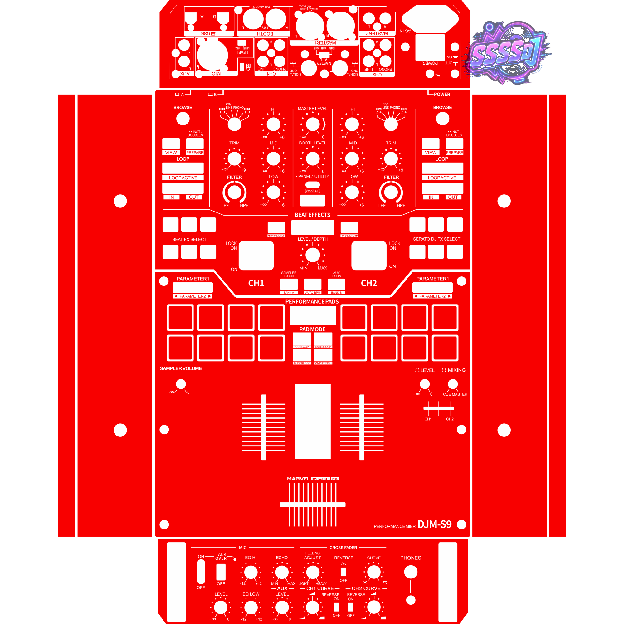 DJM-S9 DJ Mixer Skin - Red Solid Color Design