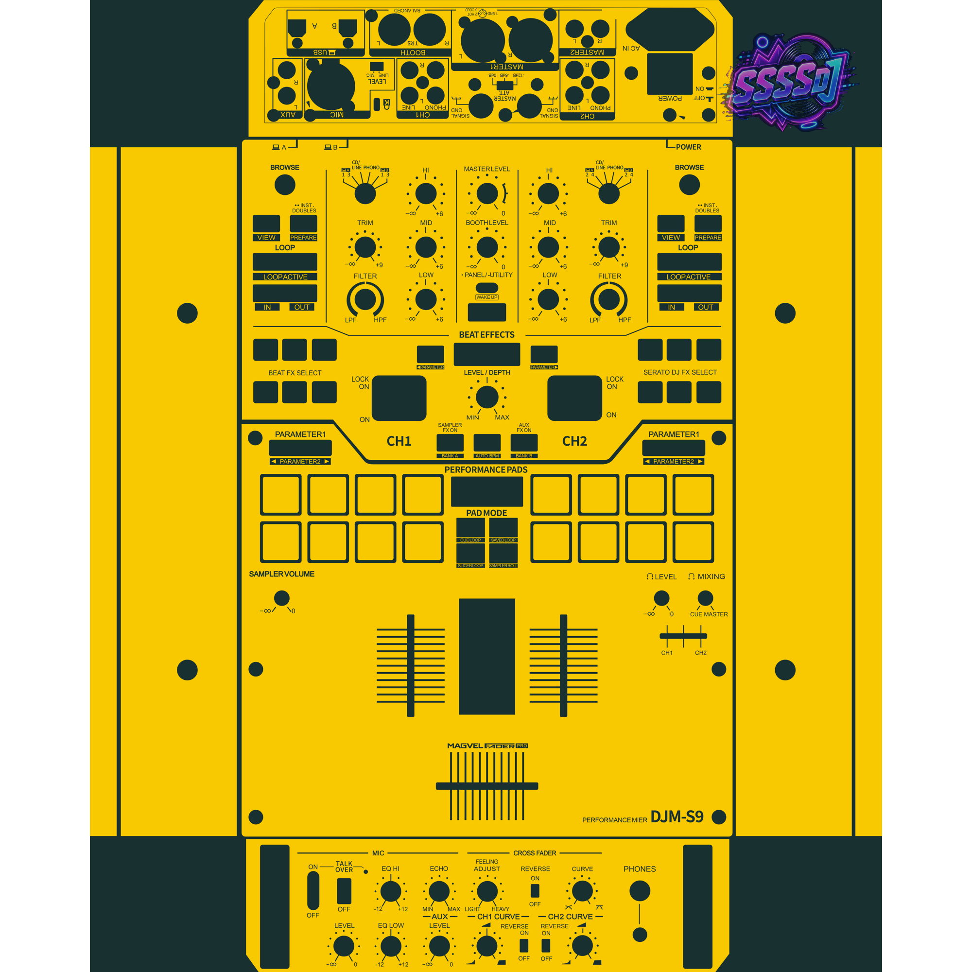 DJM-S9 DJ Mixer Skin - Yellow Solid Color Design