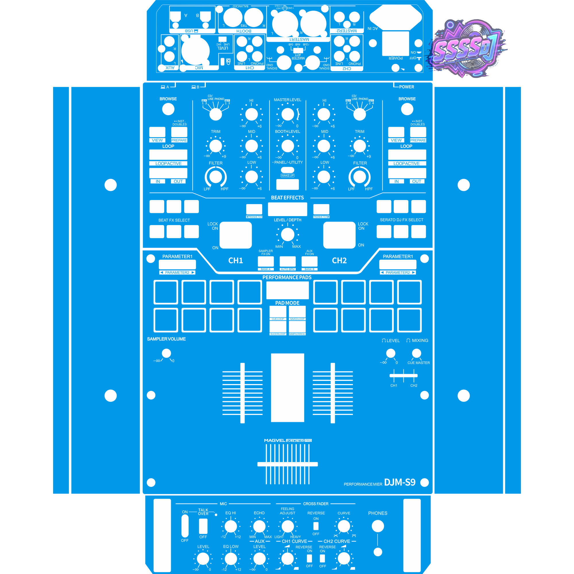 DJM-S9 DJ Mixer Skin - Blue Solid Color Design