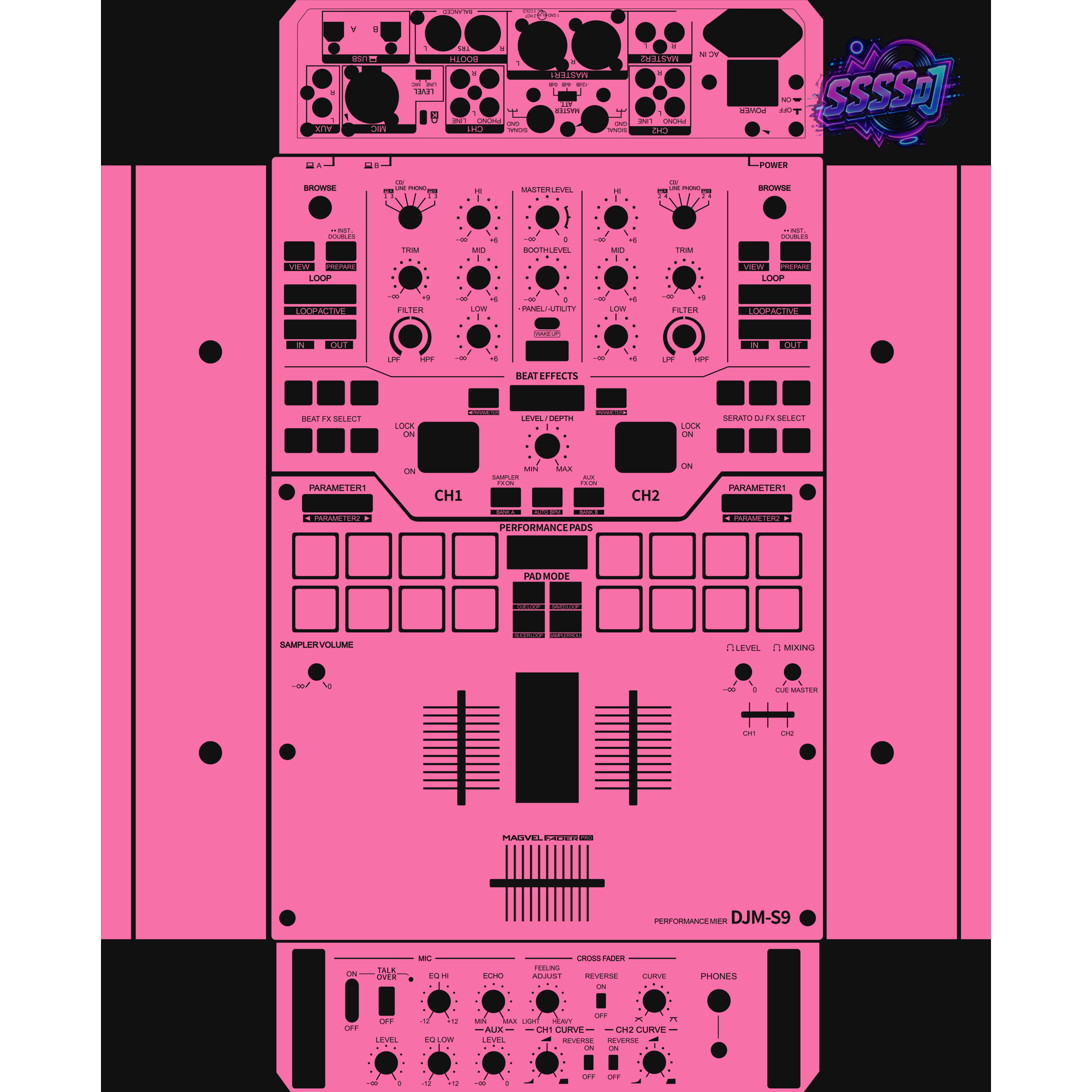 DJM-S9 DJ Mixer Skin - Hot Pink Solid Color Design
