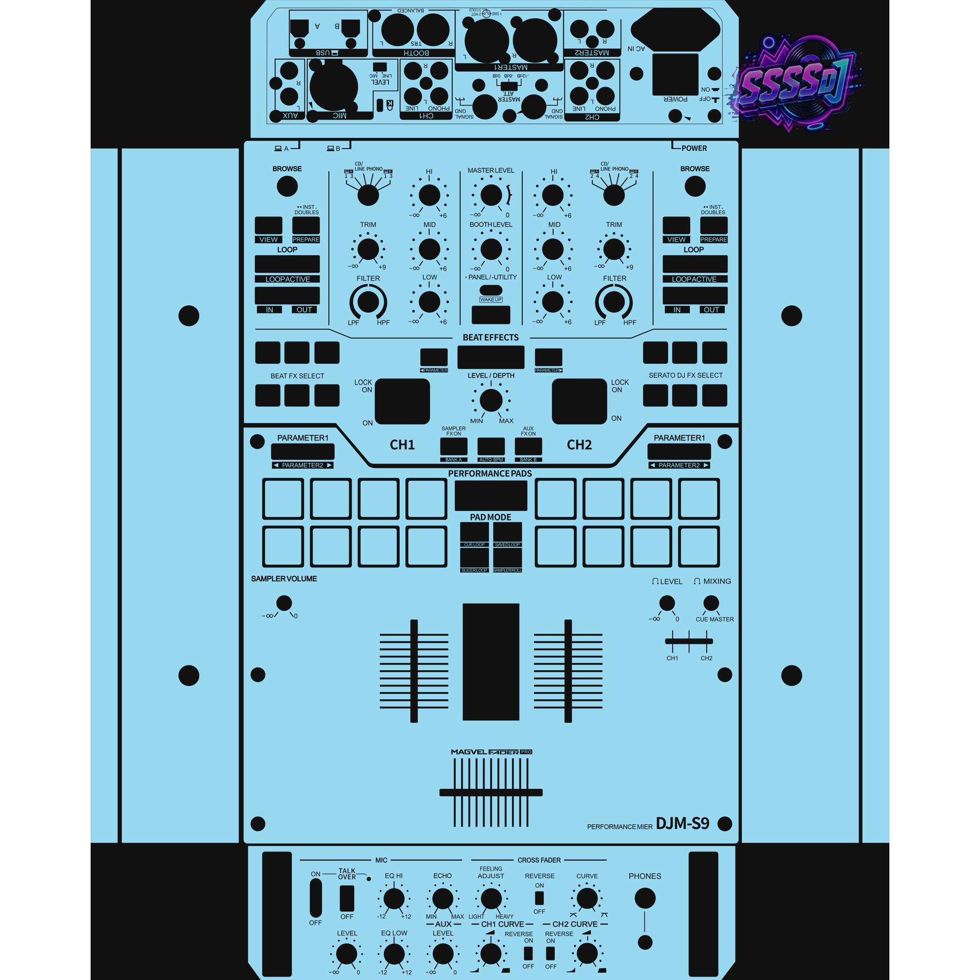 DJM-S9 DJ Mixer Skin - Sky Blue Solid Color Design