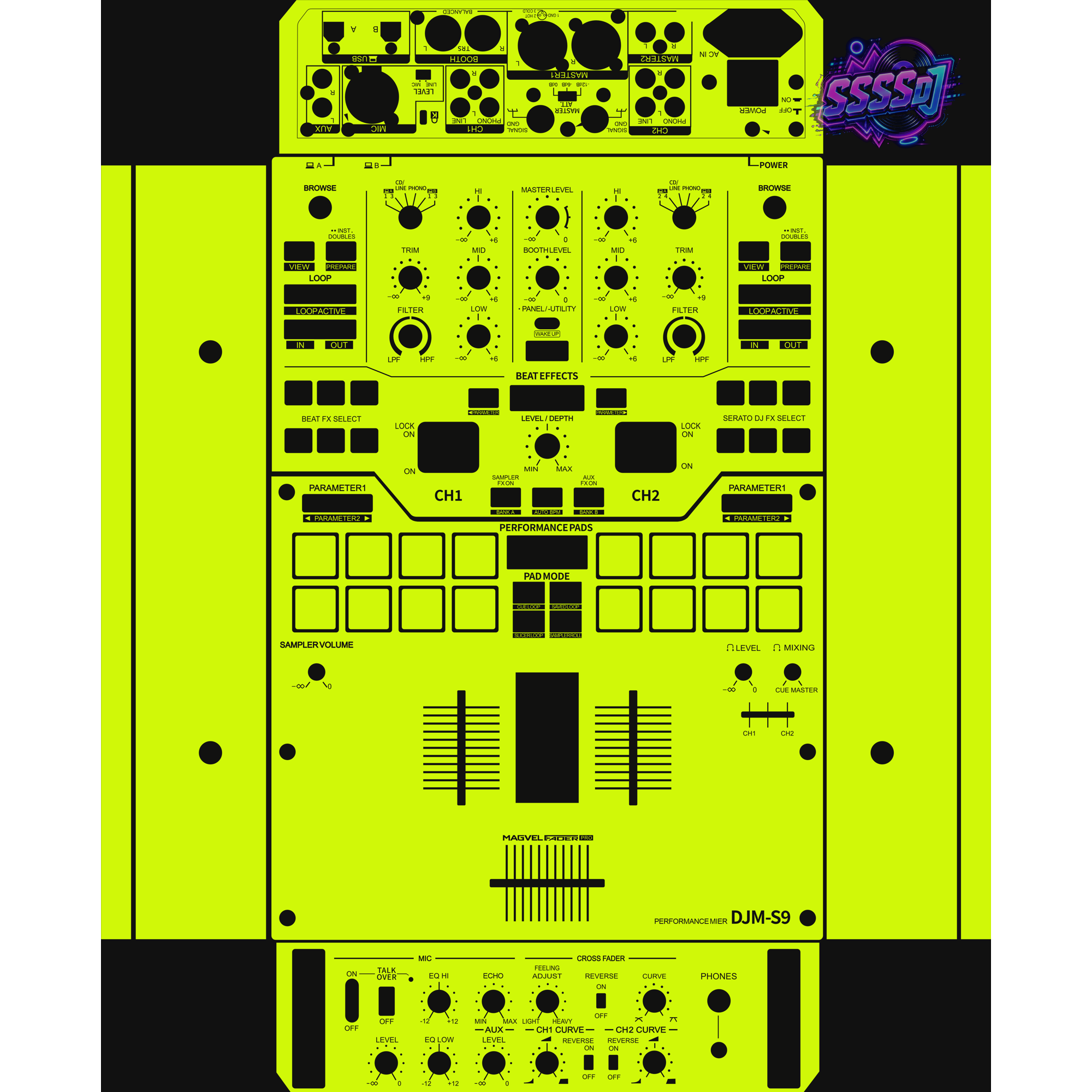 DJM-S9 DJ Mixer Skin - Neon Green Solid Color Design