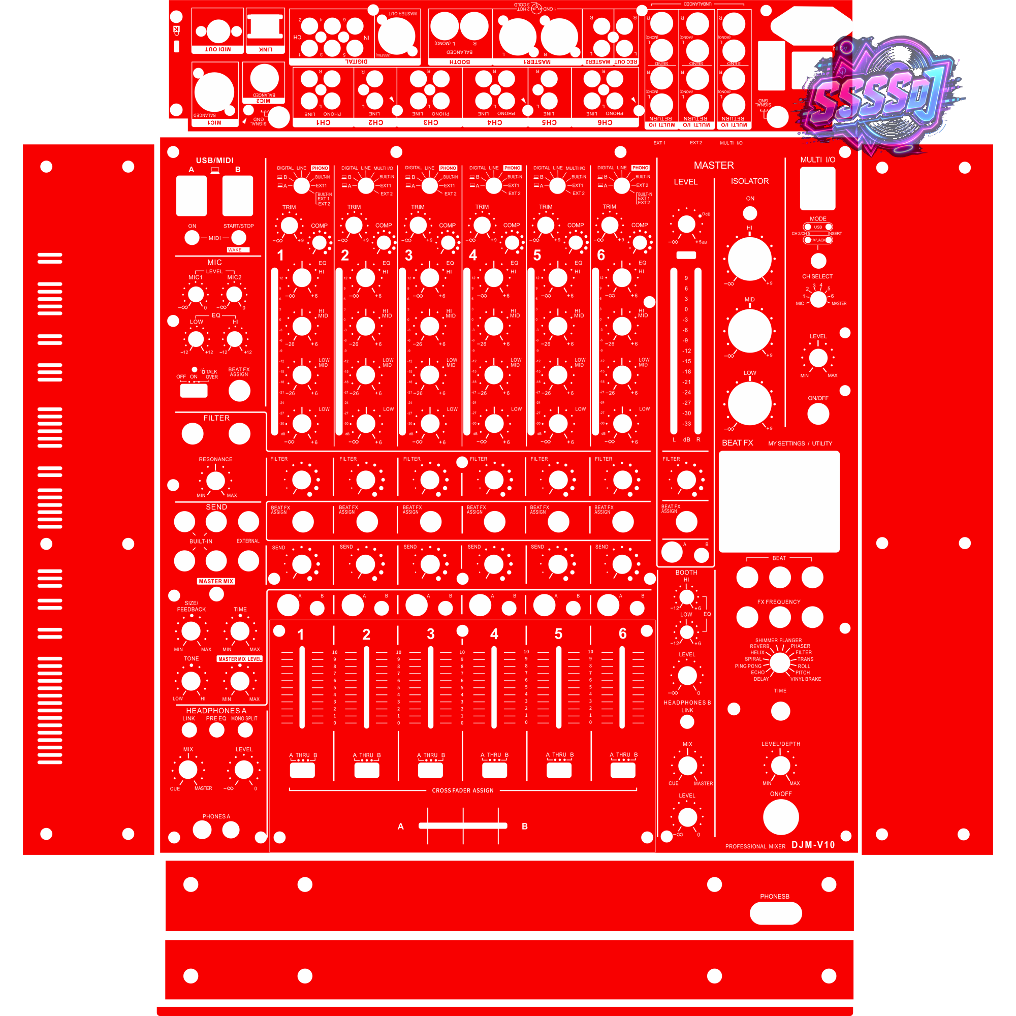 DJM-V10 DJ Mixer Skin - Red Solid Color Design