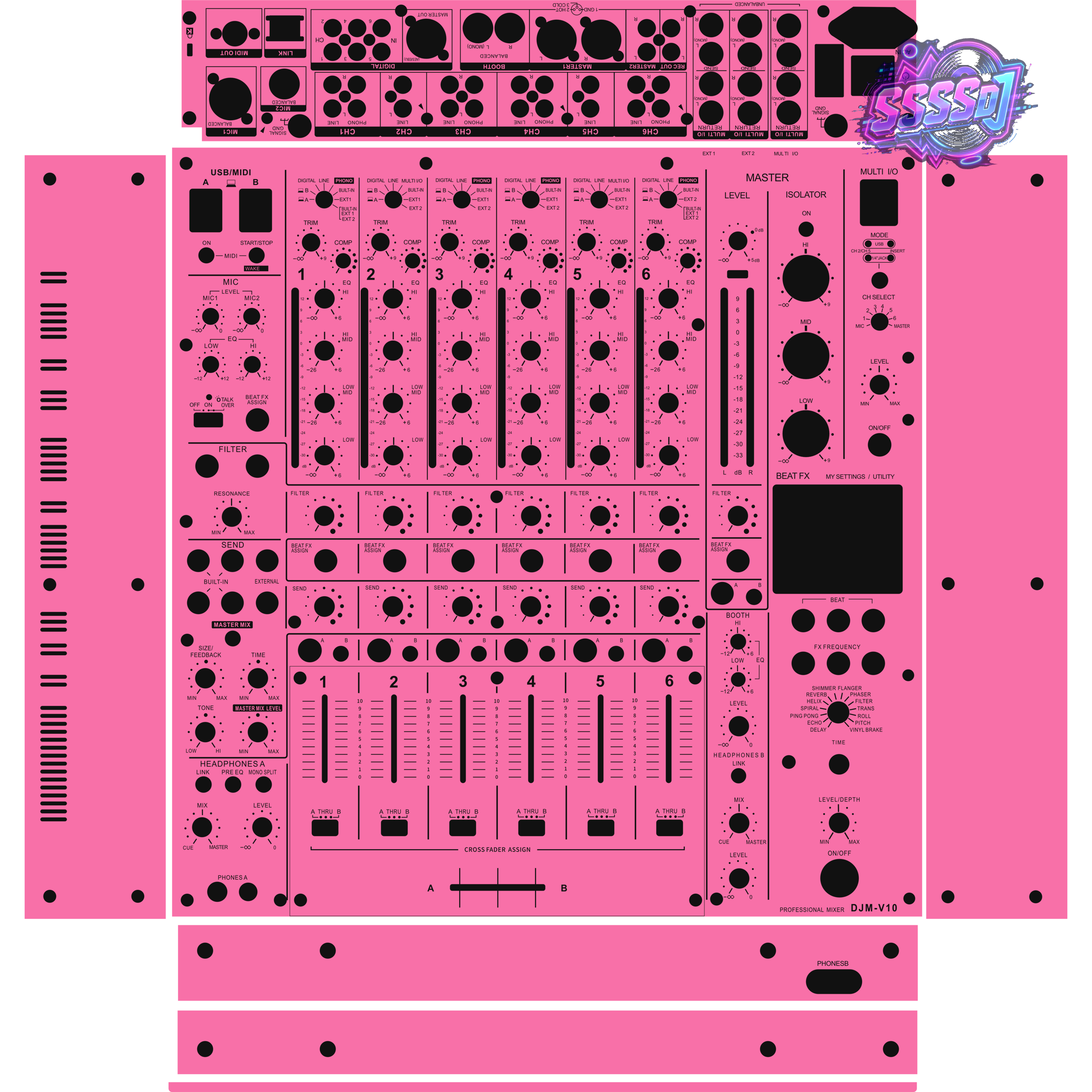 DJM-V10 DJ Mixer Skin - Hot Pink Solid Color Design