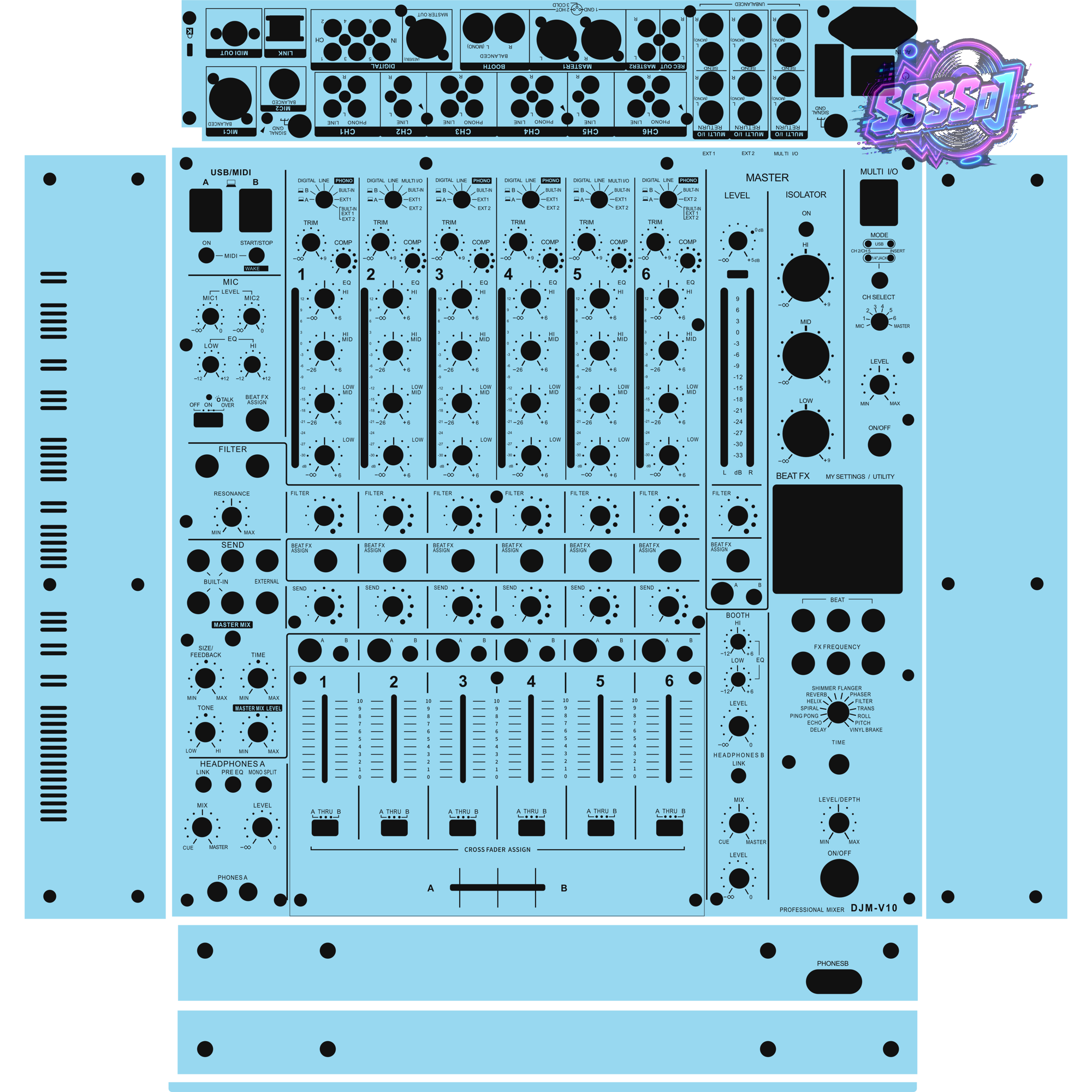 DJM-V10 DJ Mixer Skin - Sky Blue Solid Color Design