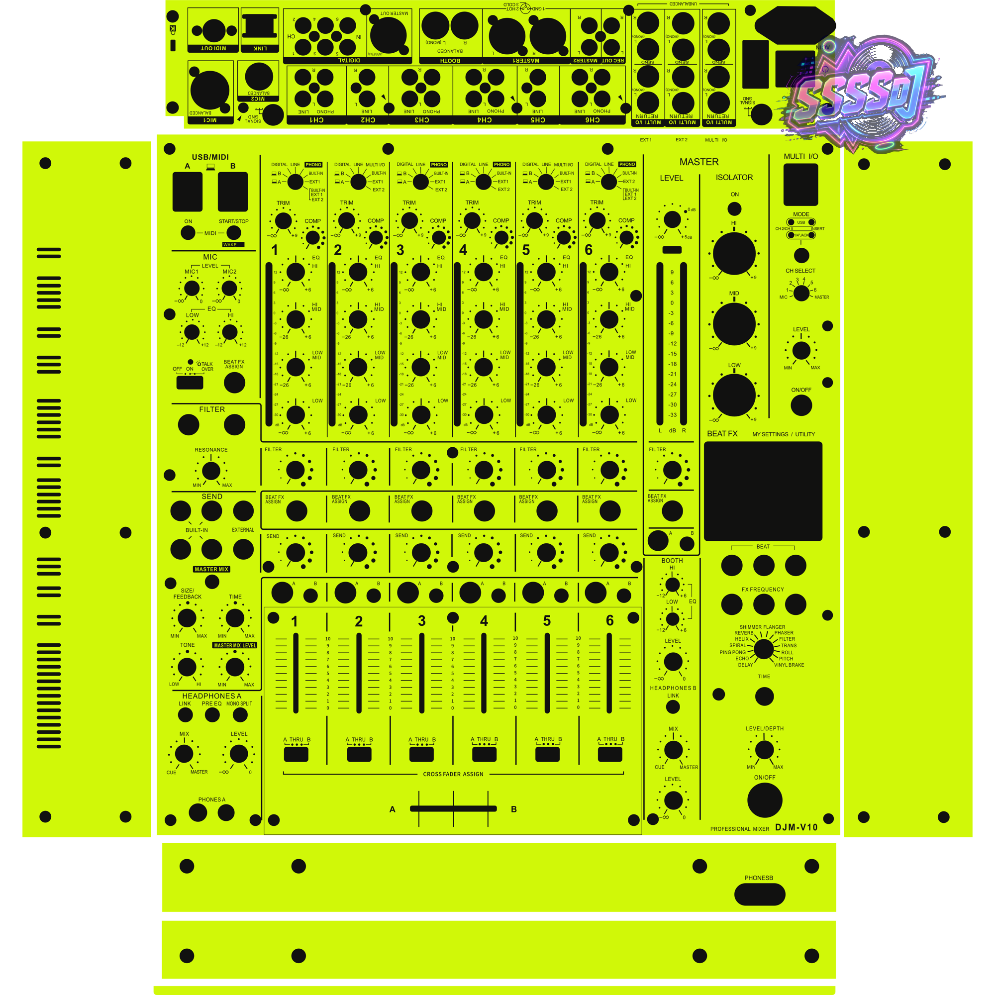 DJM-V10 DJ Mixer Skin - Neon Green Solid Color Design