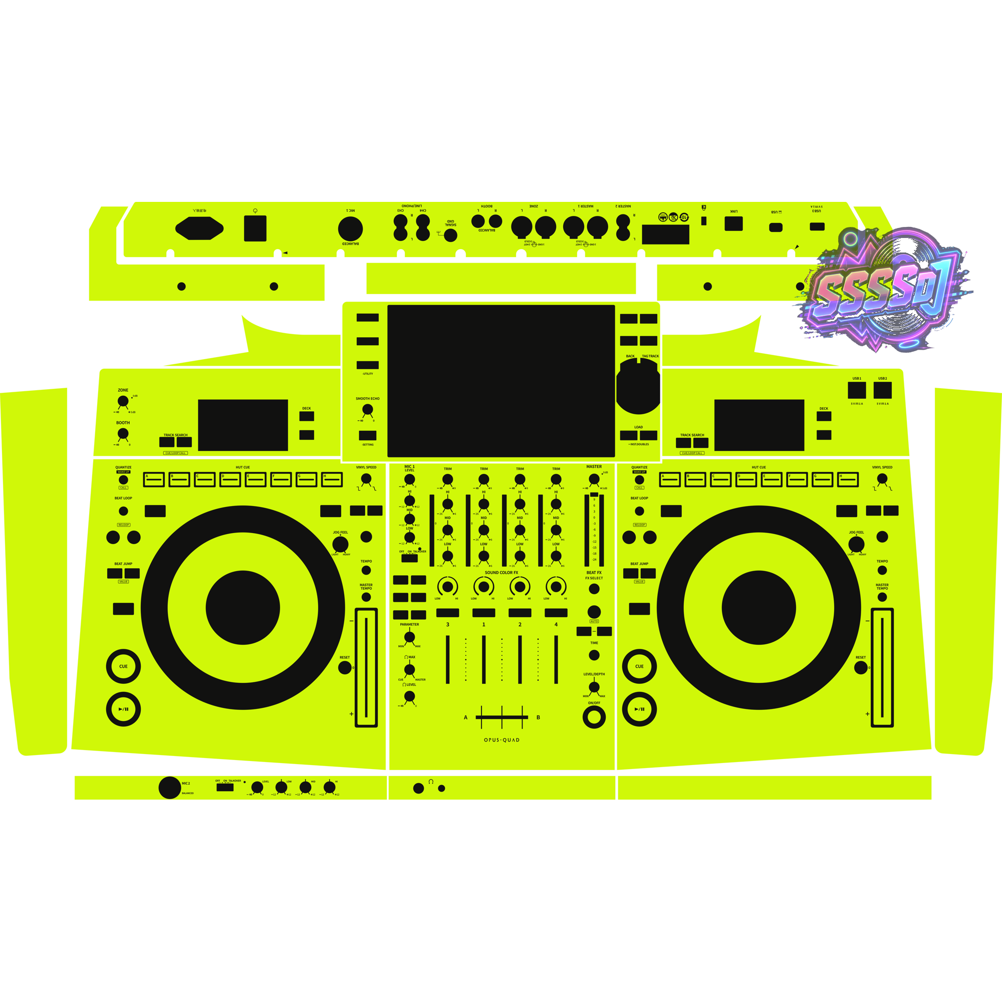 OPUS-QUAD Integrated DJ System Skin - Neon Green Solid Color Design