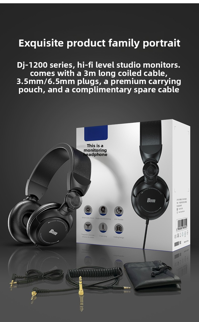 BUM-1200 Professional DJ Monitoring Headphones
