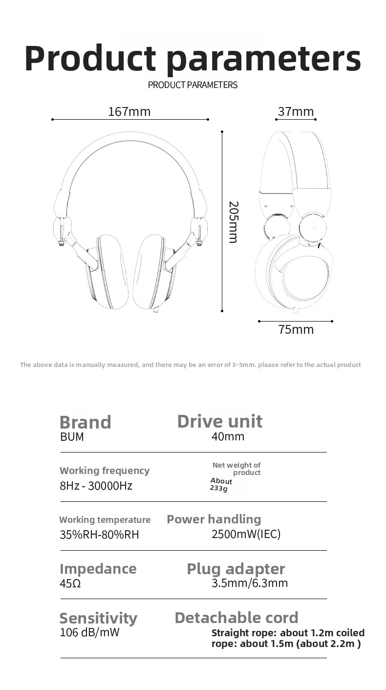 BUM-1200 Professional DJ Monitoring Headphones