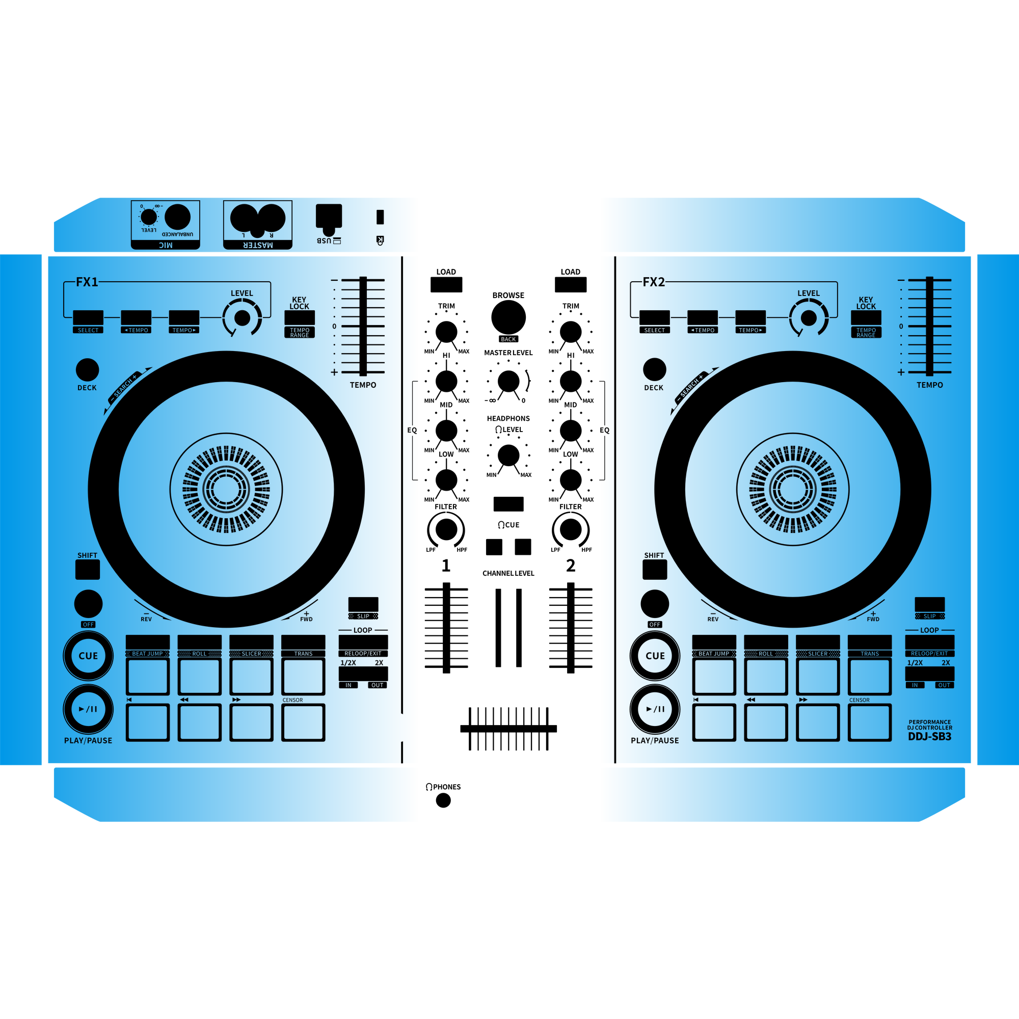 DDJ-SB3 Gradient Blue DJ Skin