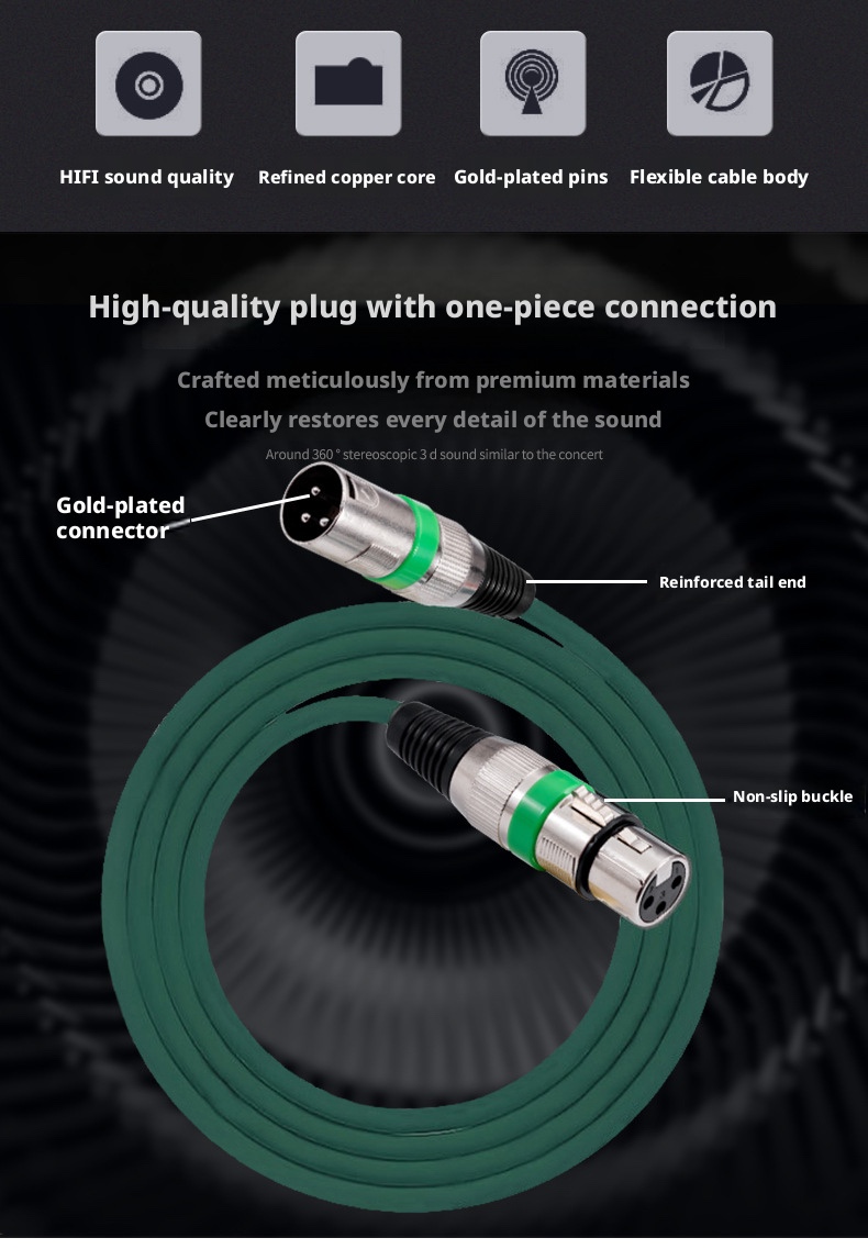 Colorful XLR male-to-female microphone cable for DJ and studio detail view 13