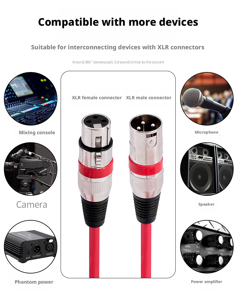 Colorful XLR male-to-female microphone cable for DJ and studio detail view 17