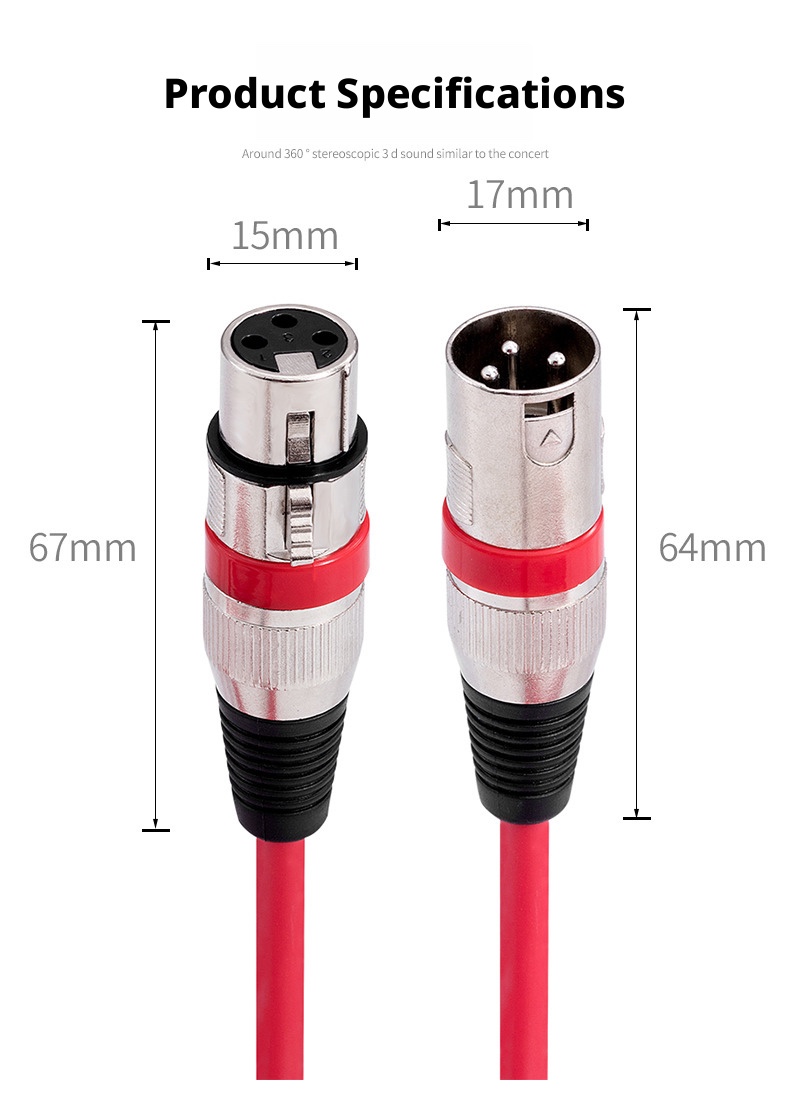 Colorful XLR male-to-female microphone cable for DJ and studio detail view 18