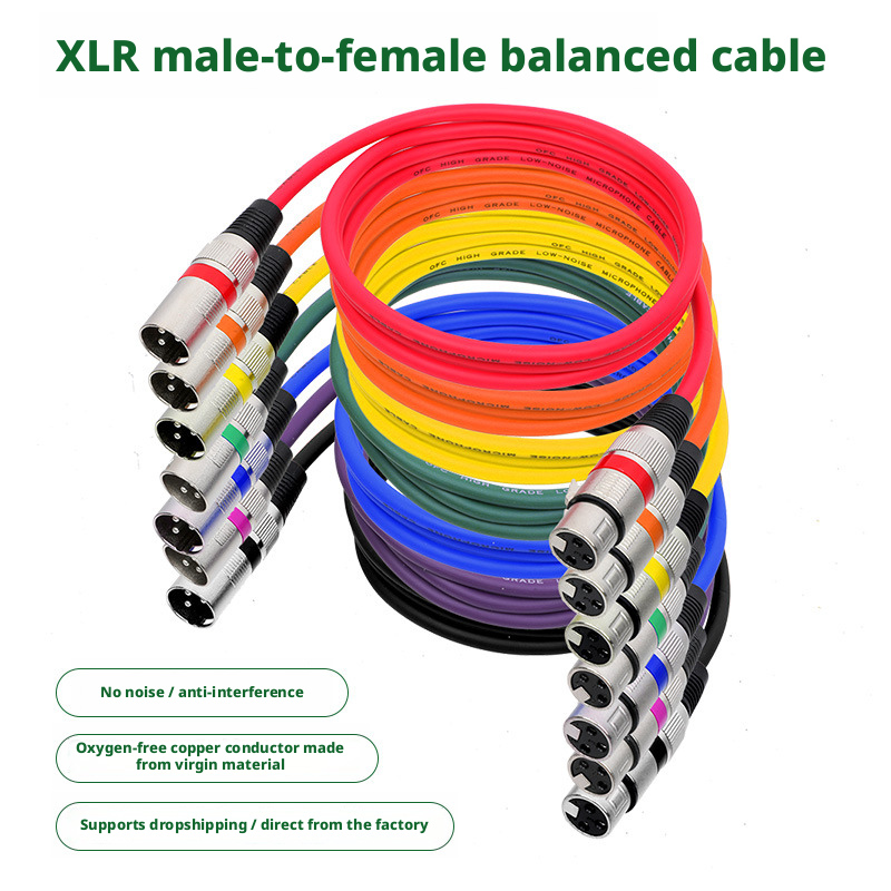 Colorful XLR male-to-female microphone cable for DJ and studio main view 1