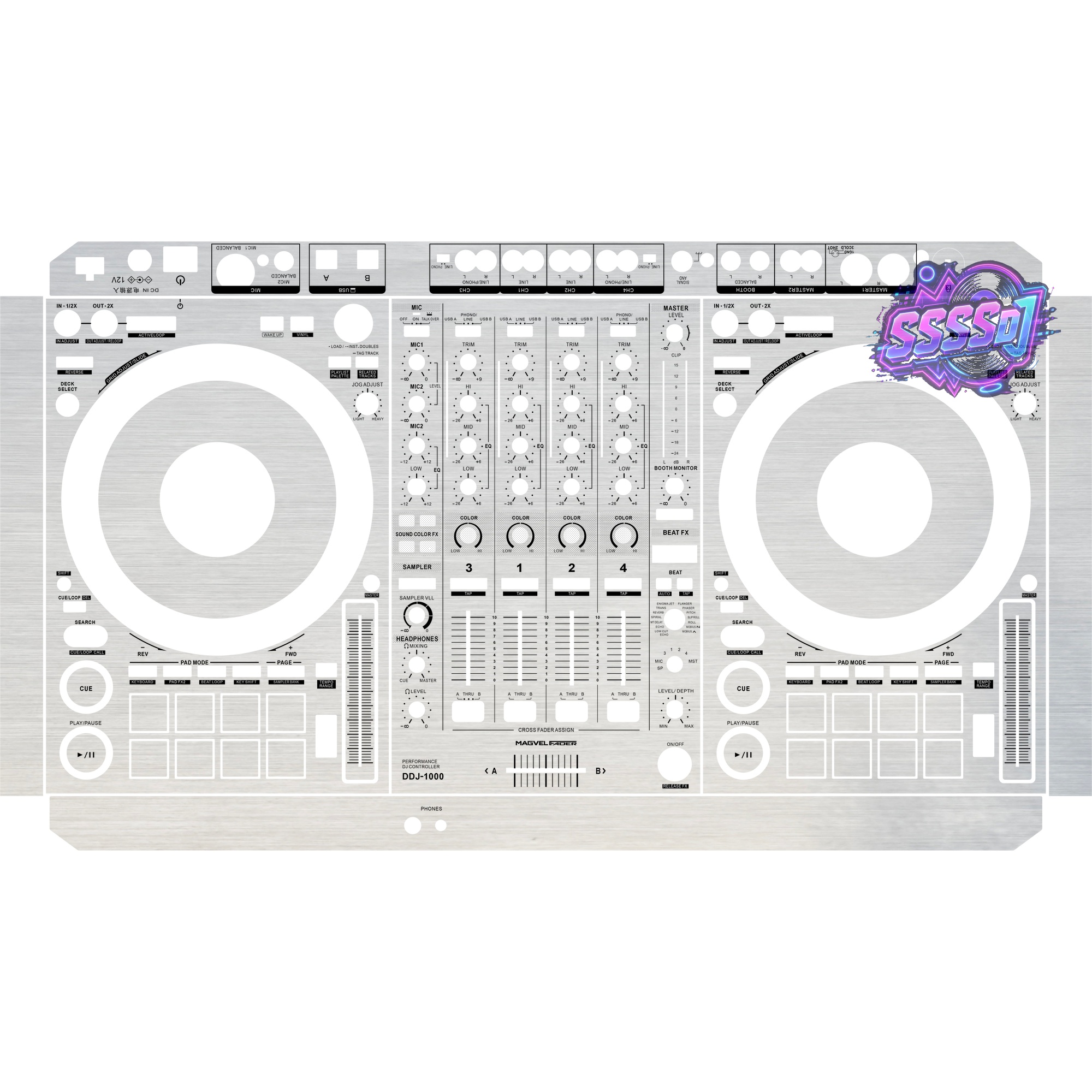 DDJ-1000 Brushed Silver Gloss DJ Controller Skin