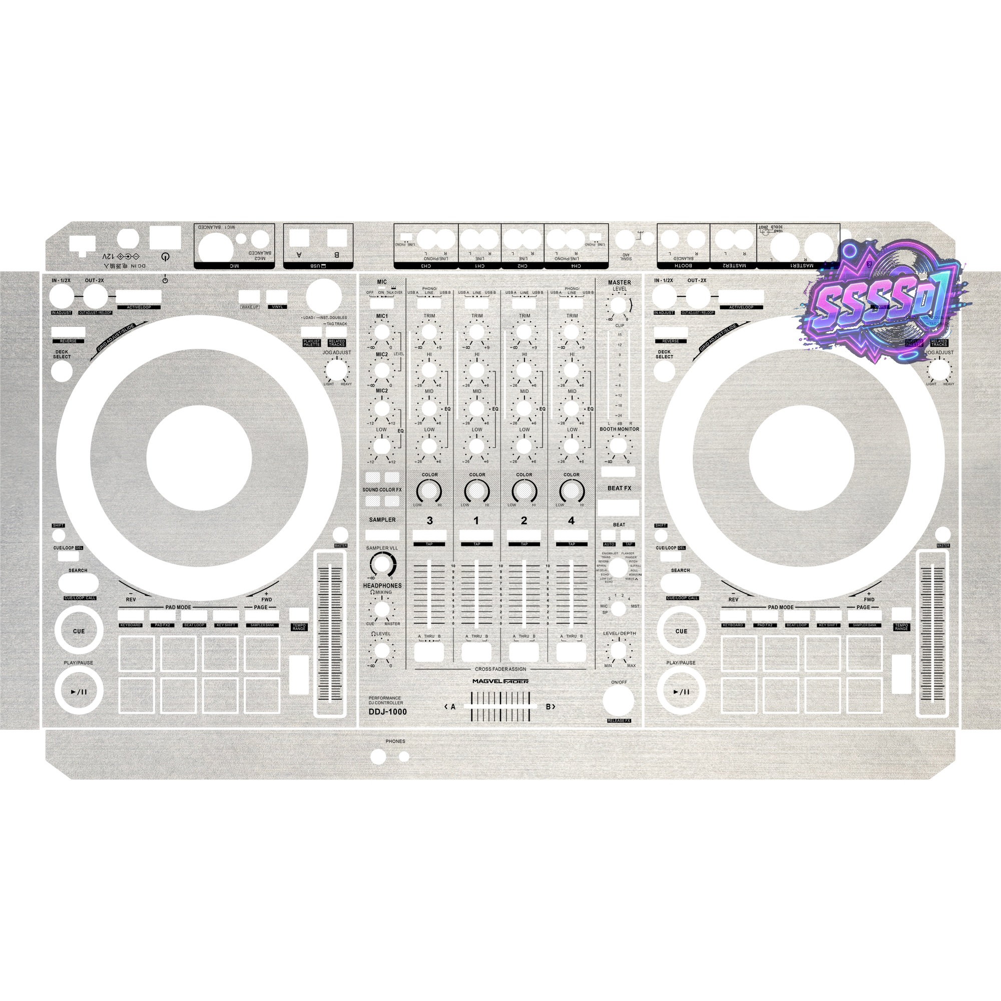 DDJ-1000 Brushed Silver Matte DJ Controller Skin