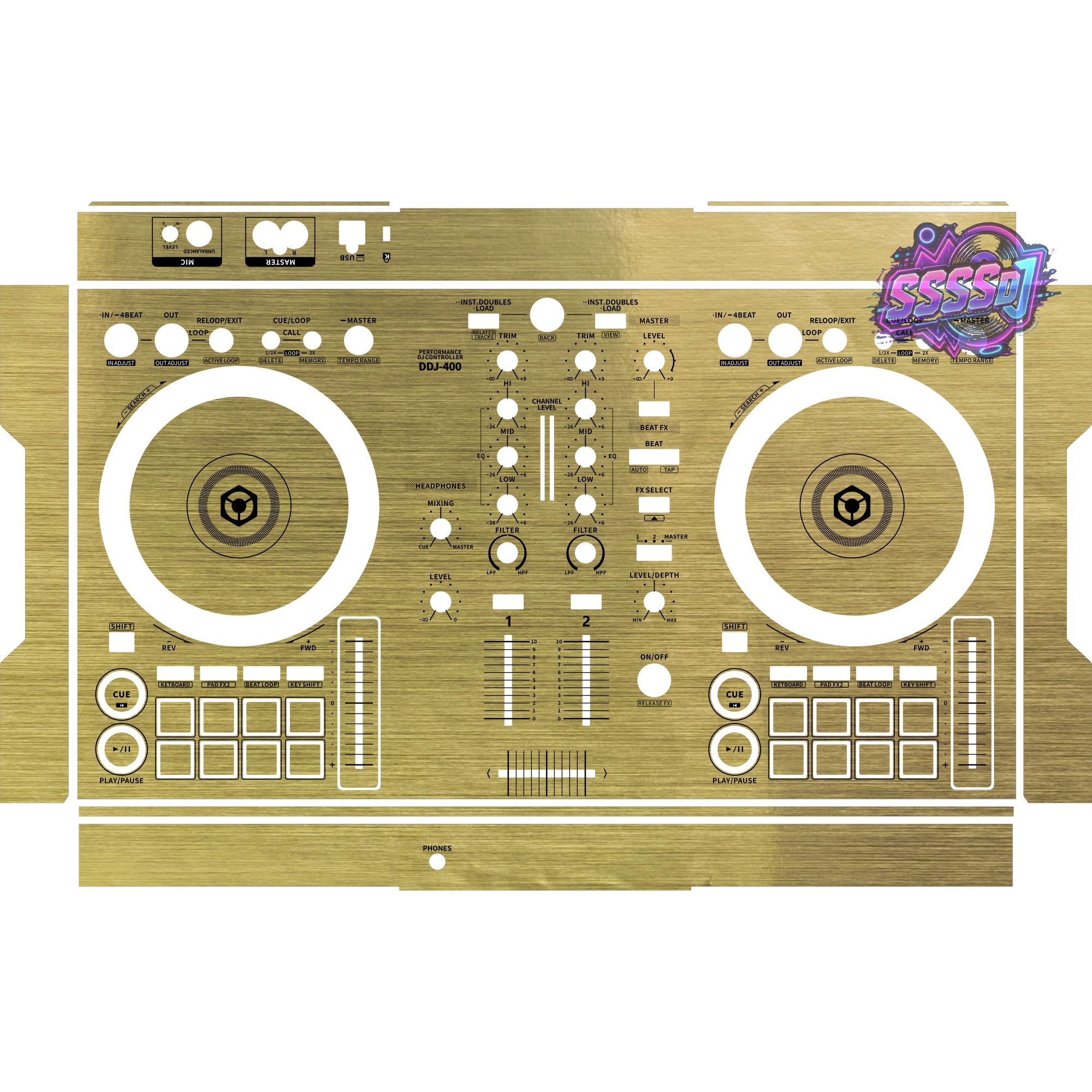 DDJ-400 Brushed Gold Gloss DJ Controller Skin