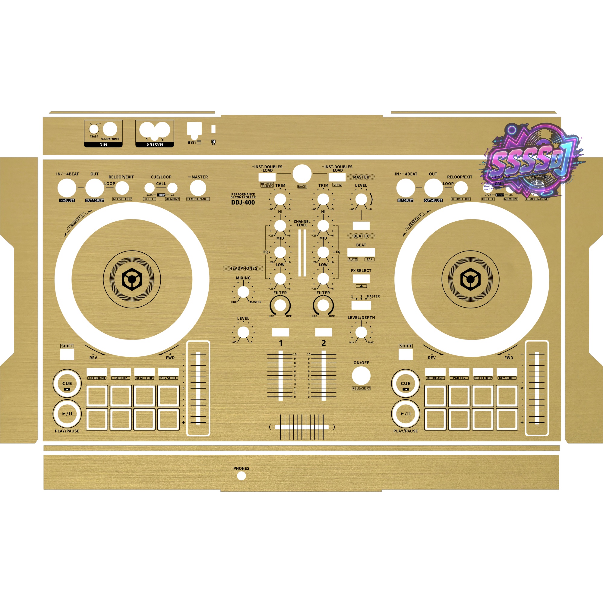 DDJ-400 Brushed Gold Matte DJ Controller Skin