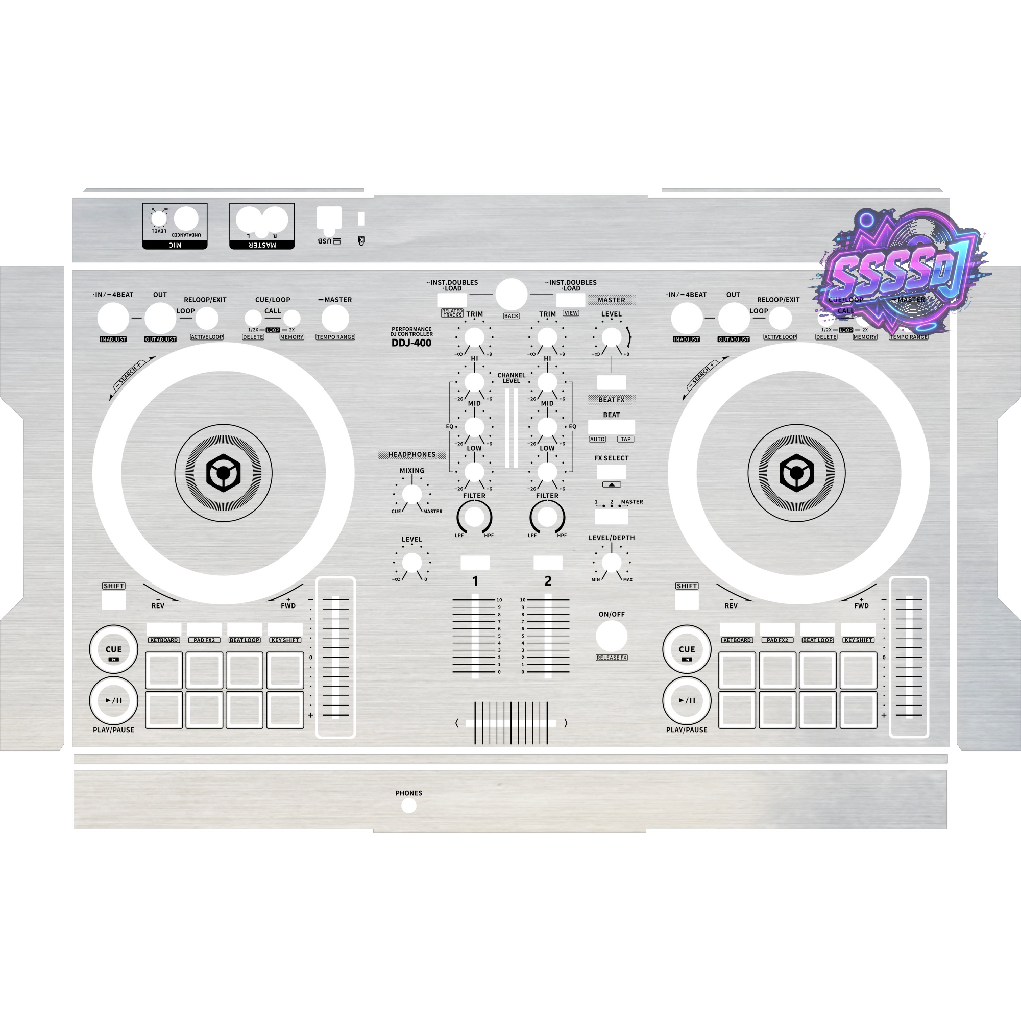 DDJ-400 Brushed Silver Gloss DJ Controller Skin