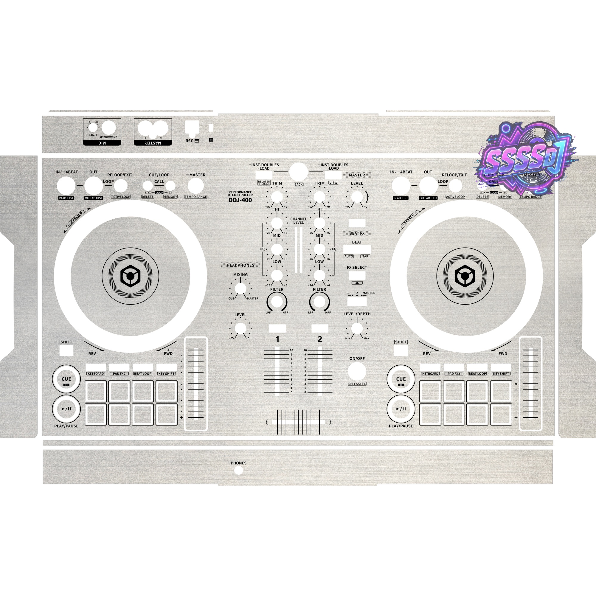 DDJ-400 Brushed Silver Matte DJ Controller Skin