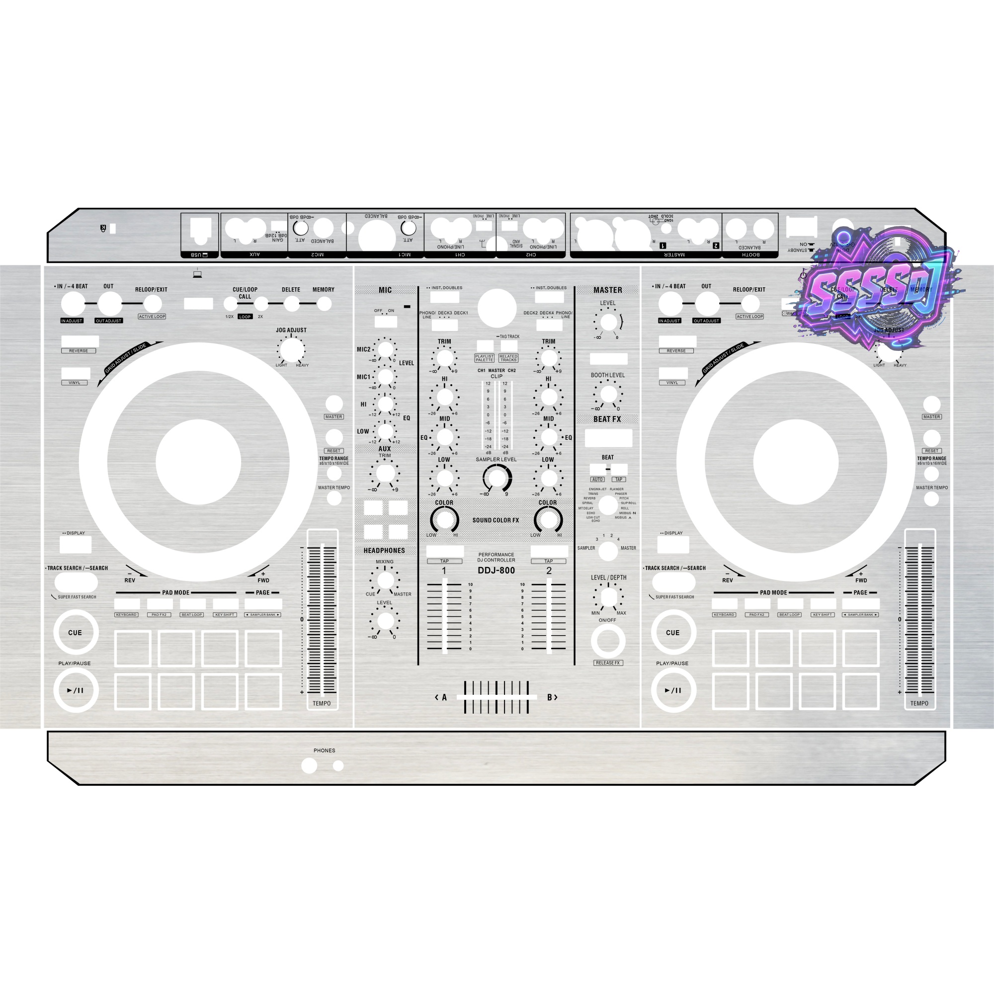 DDJ-800 Brushed Silver Gloss DJ Controller Skin
