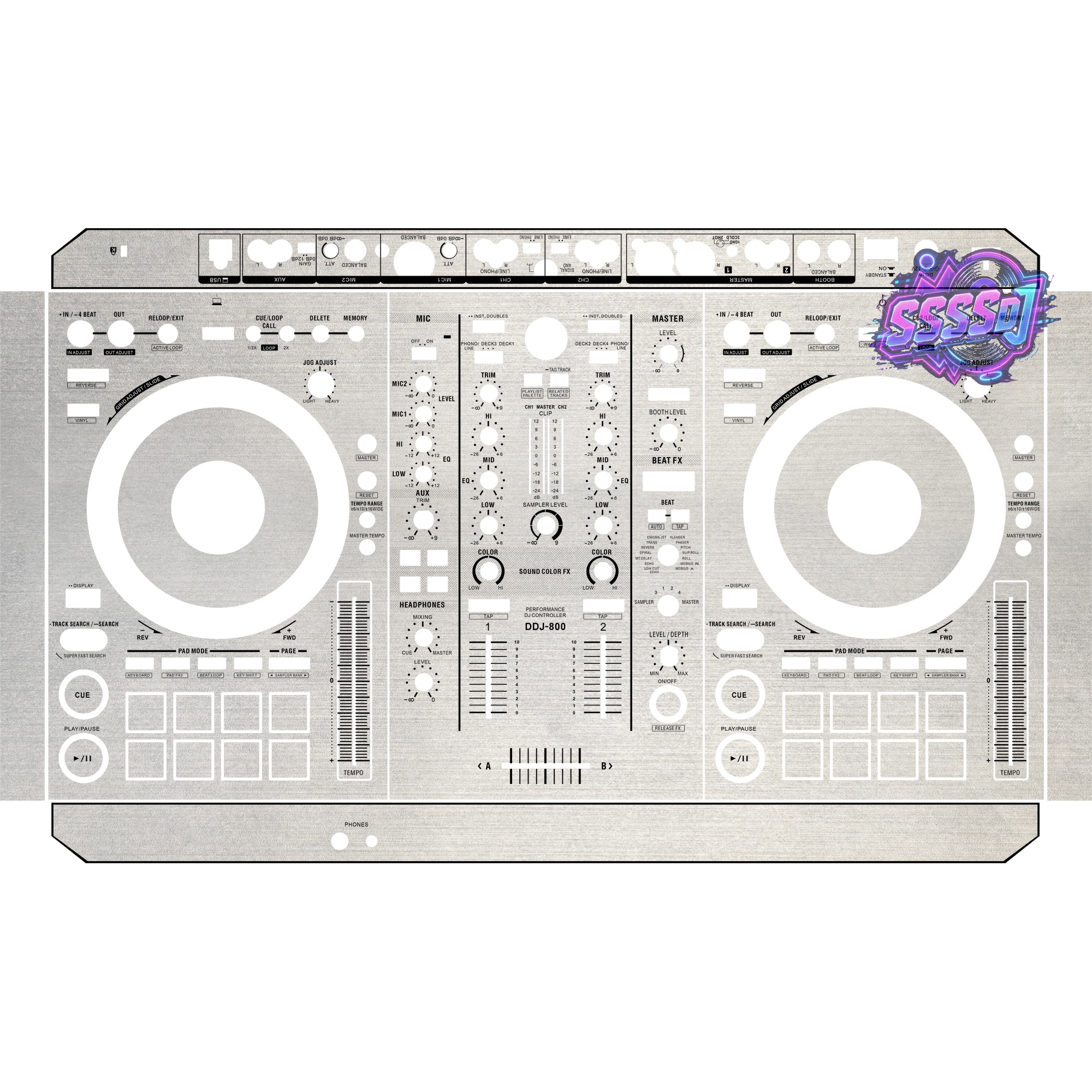 DDJ-800 Brushed Silver Matte DJ Controller Skin