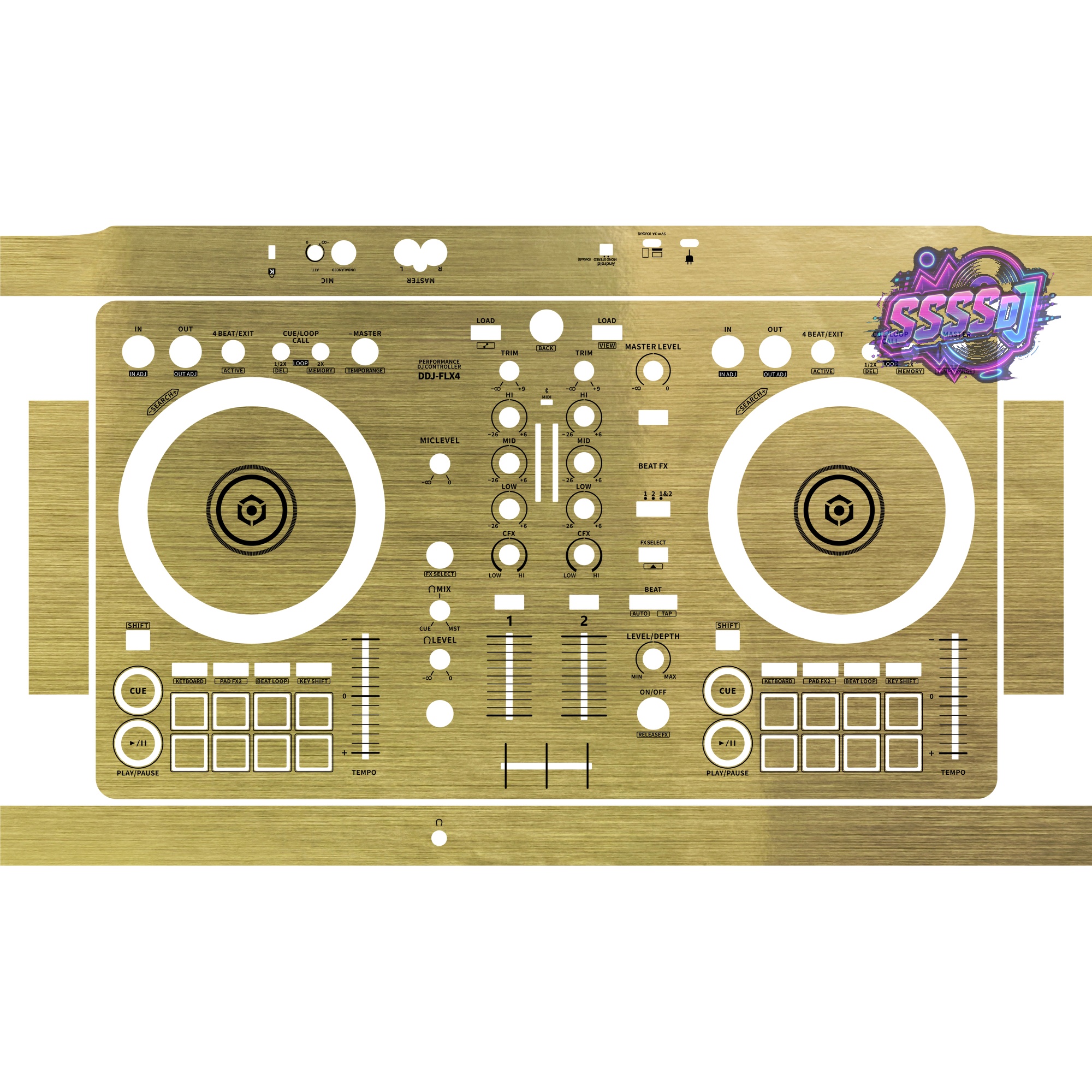 DDJ-FLX4 Brushed Gold Gloss DJ Controller Skin