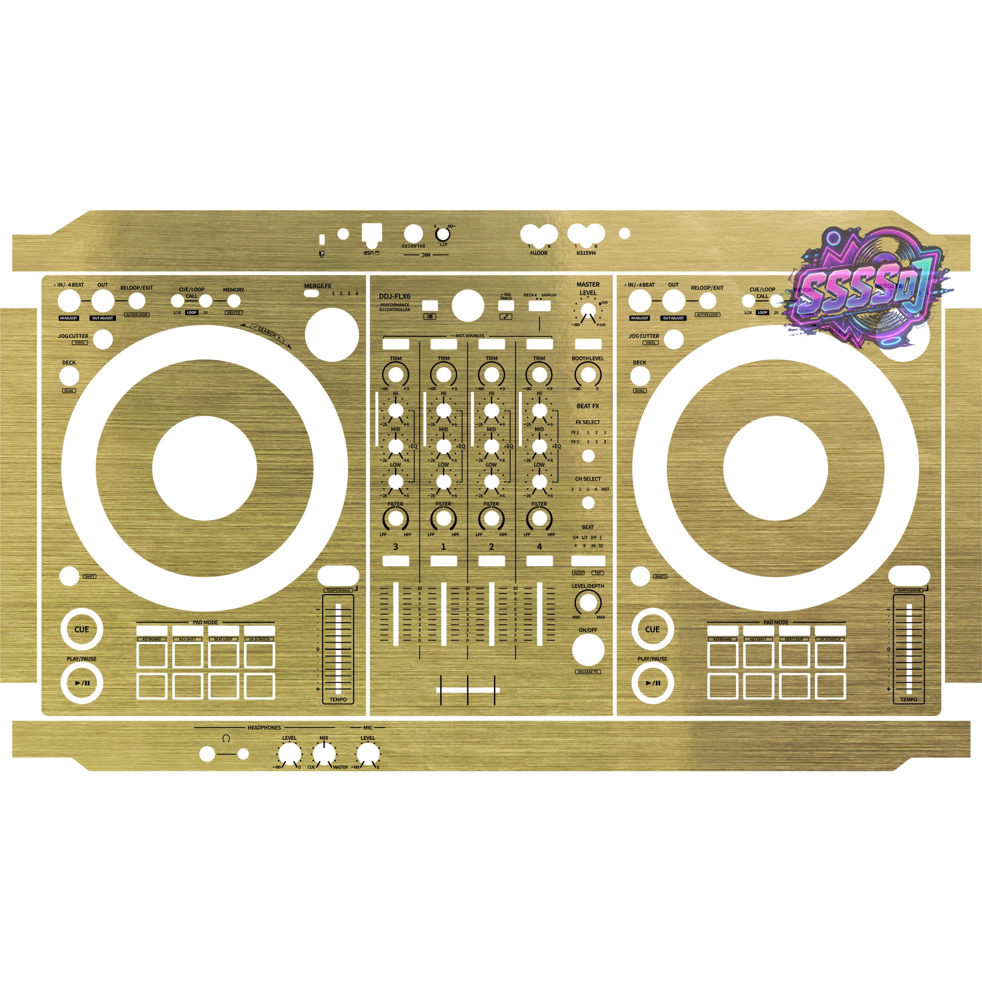 DDJ-FLX6 Brushed Gold Gloss DJ Controller Skin