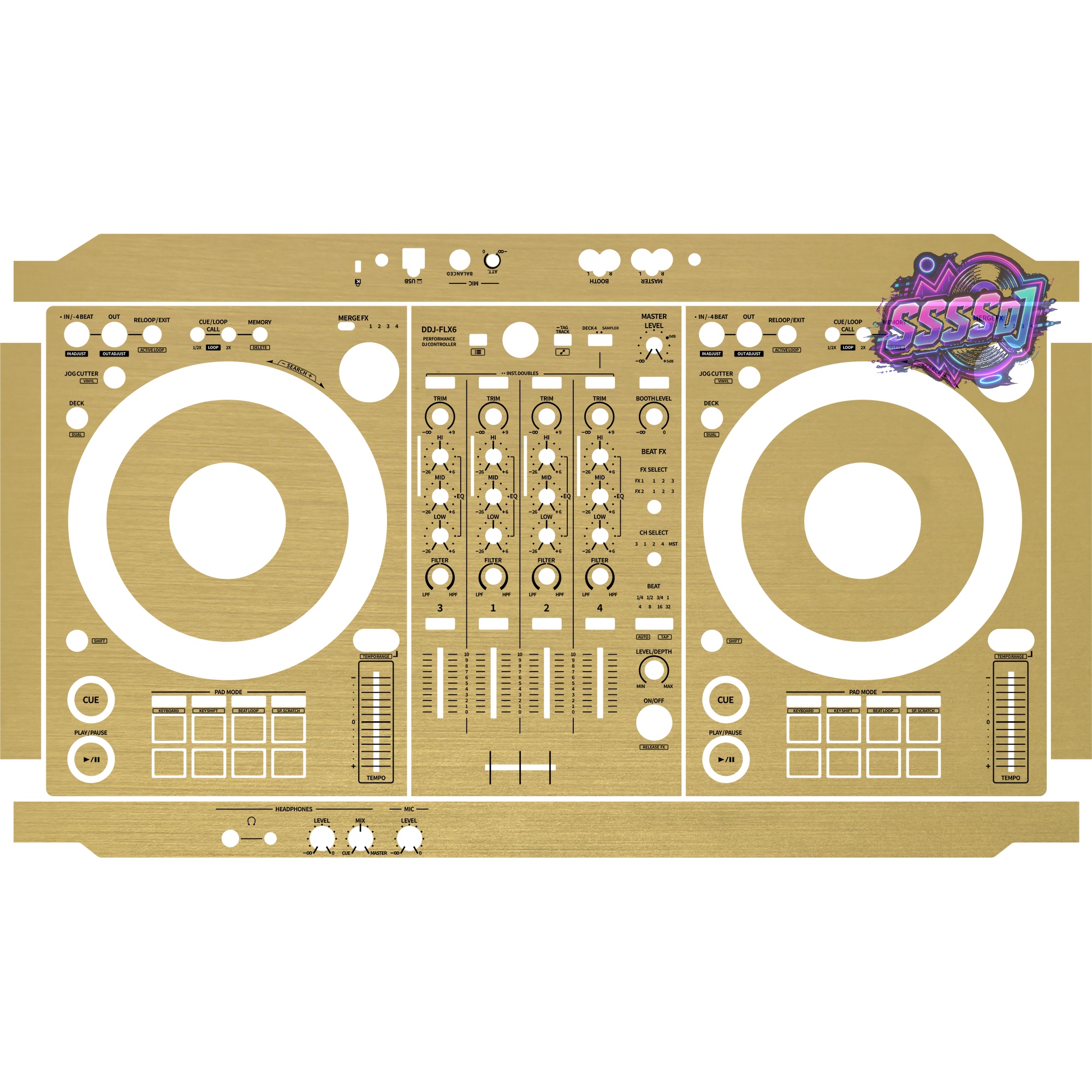 DDJ-FLX6 Brushed Gold Matte DJ Controller Skin