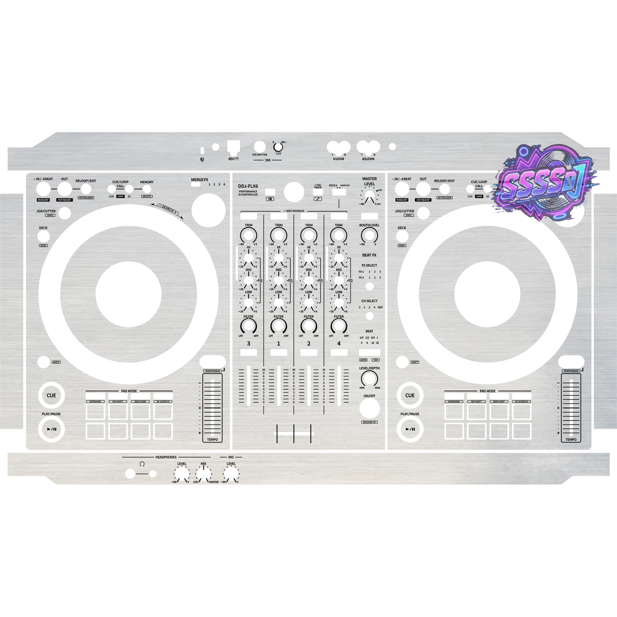DDJ-FLX6 Brushed Silver Gloss DJ Controller Skin