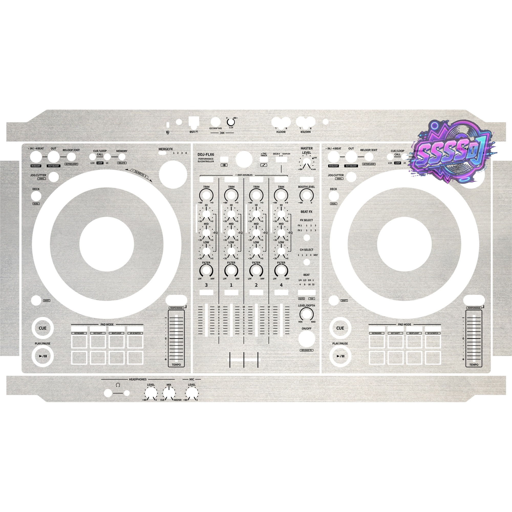DDJ-FLX6 Brushed Silver Matte DJ Controller Skin