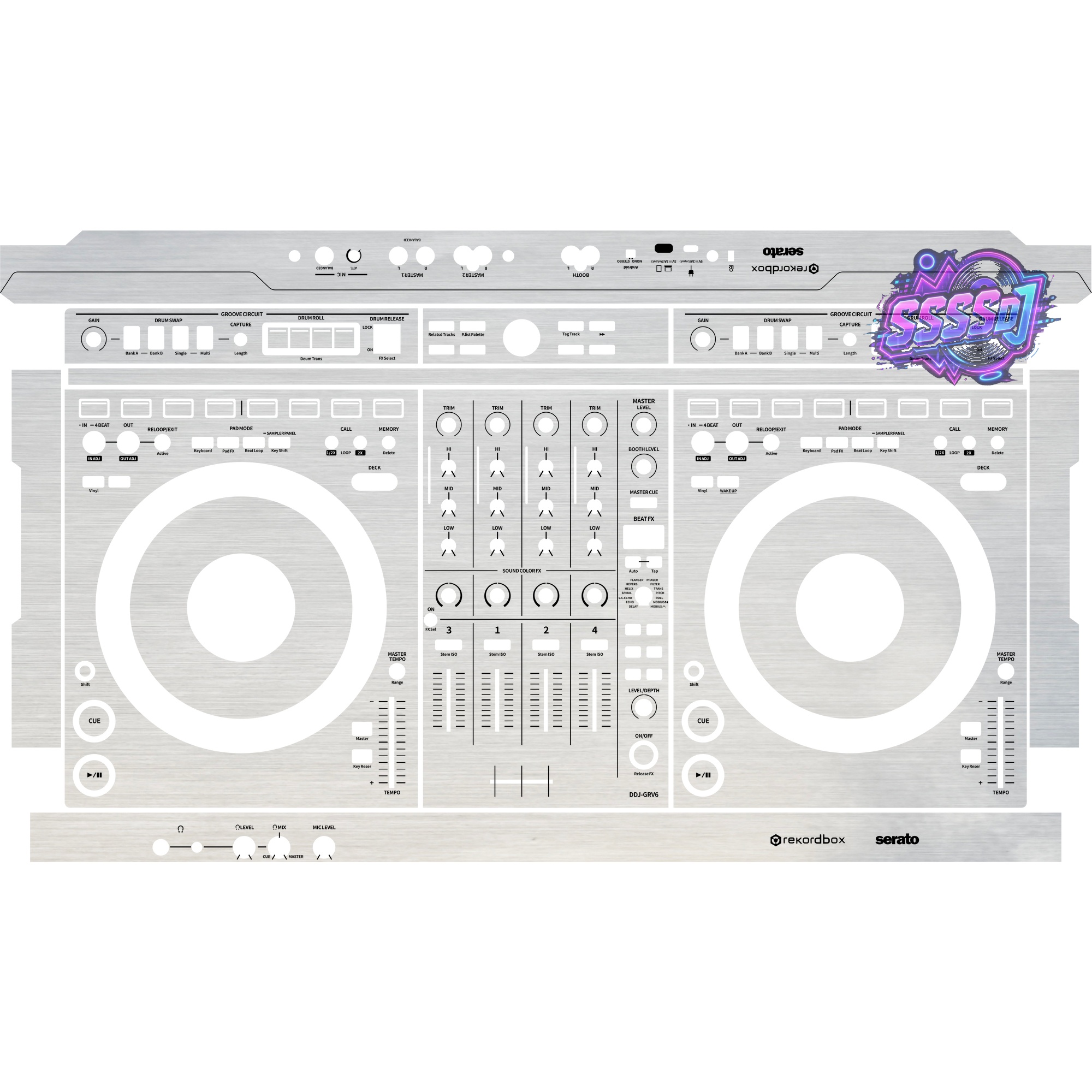 DDJ-GRV6 Brushed Silver Gloss DJ Controller Skin