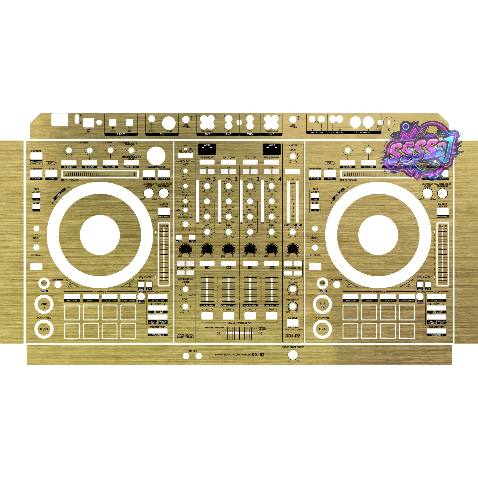 DDJ-RZ Brushed Gold Gloss DJ Controller Skin