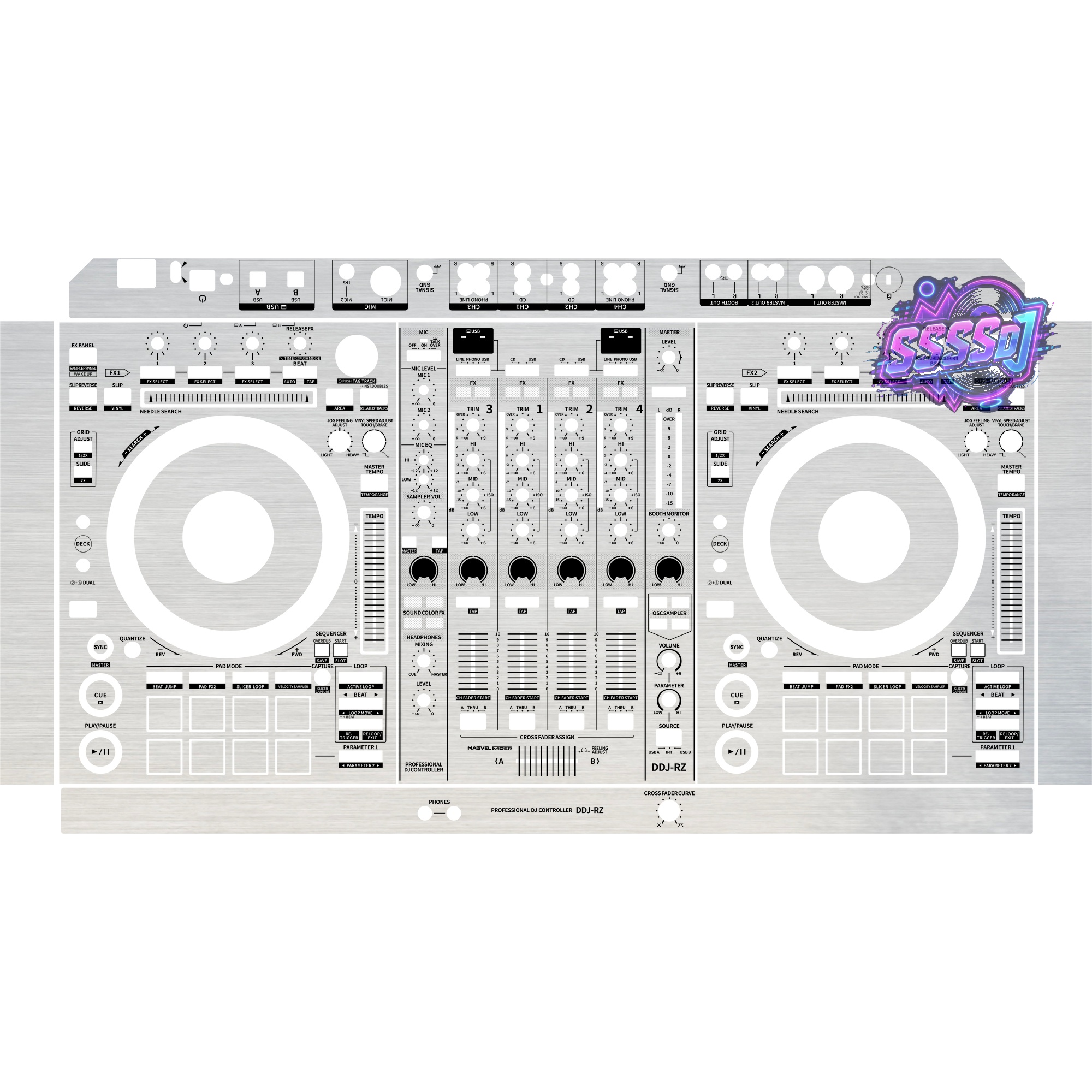 DDJ-RZ Brushed Silver Gloss DJ Controller Skin