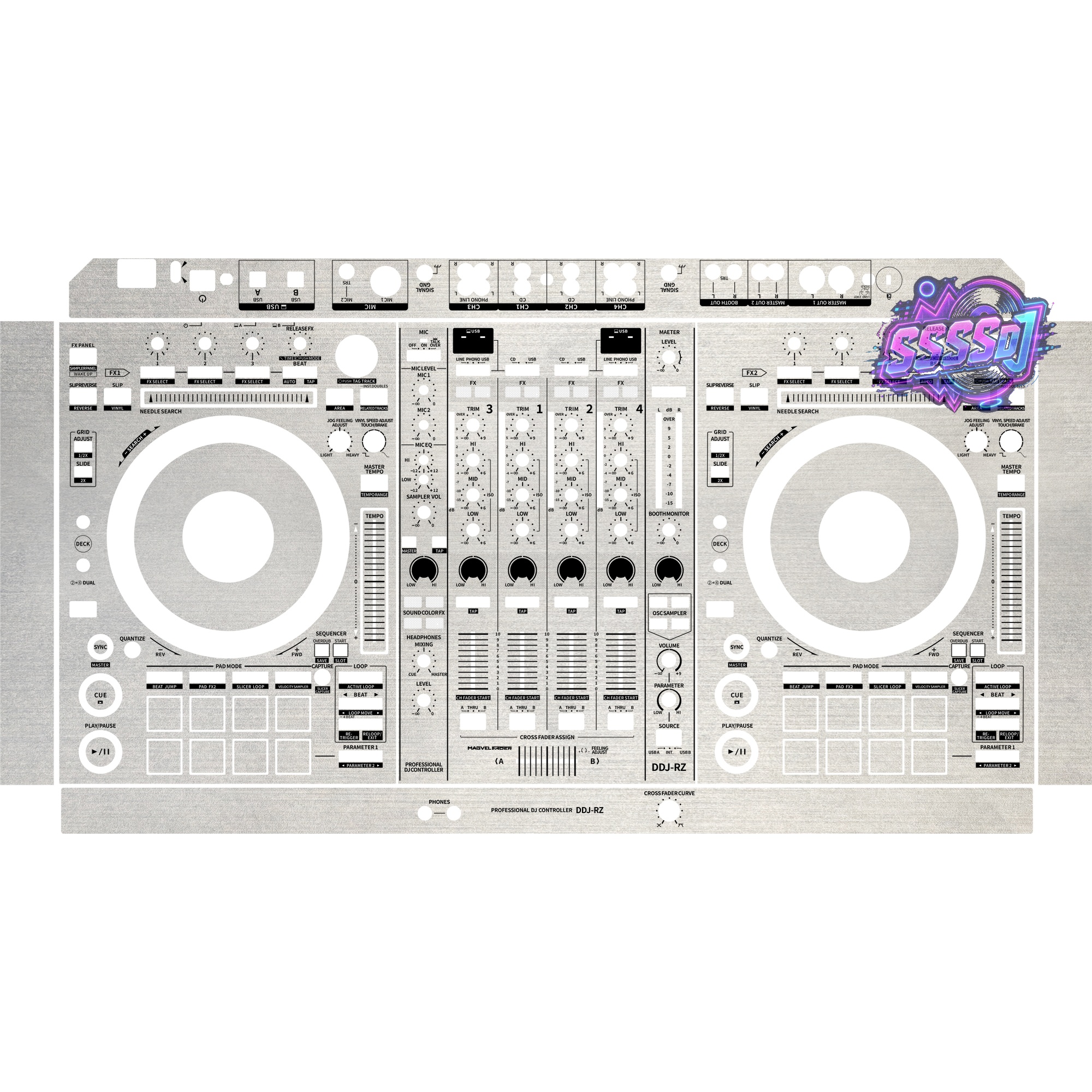 DDJ-RZ Brushed Silver Matte DJ Controller Skin