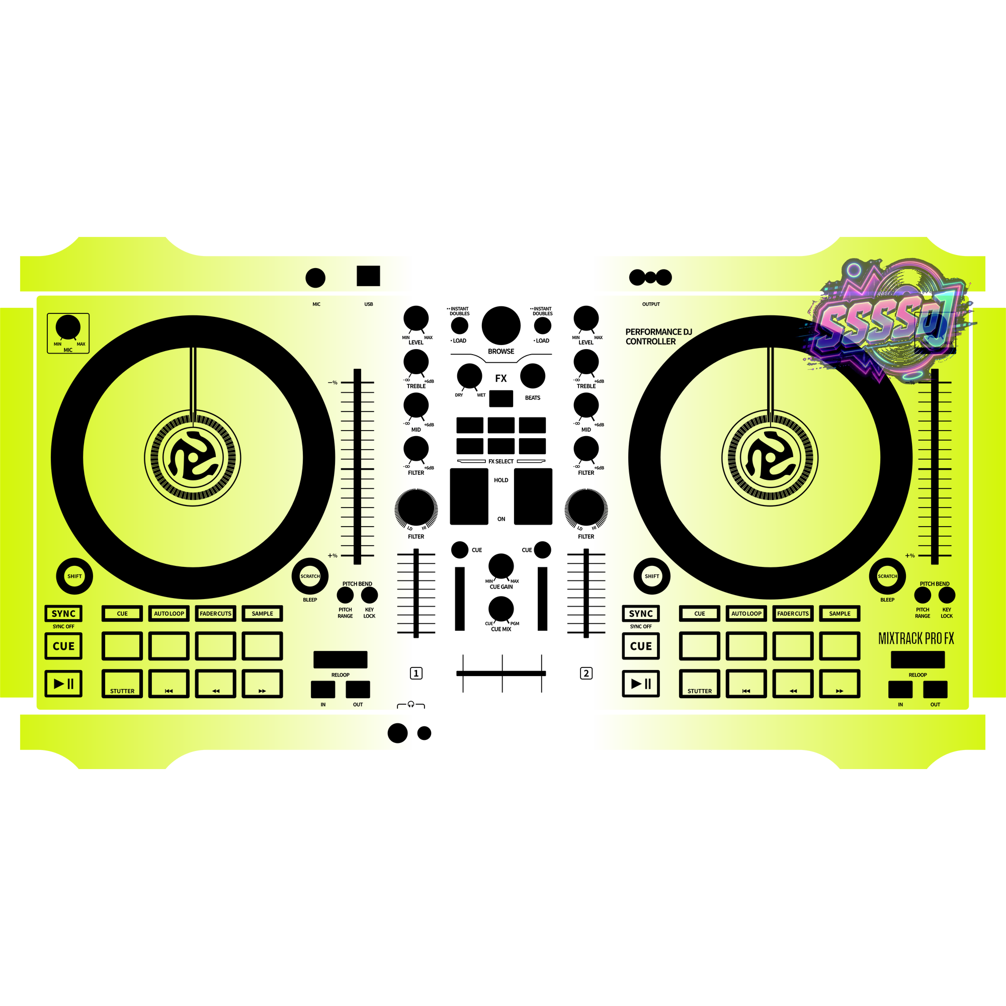 Mixtrack Pro FX Gradient Neon Green DJ Controller Skin