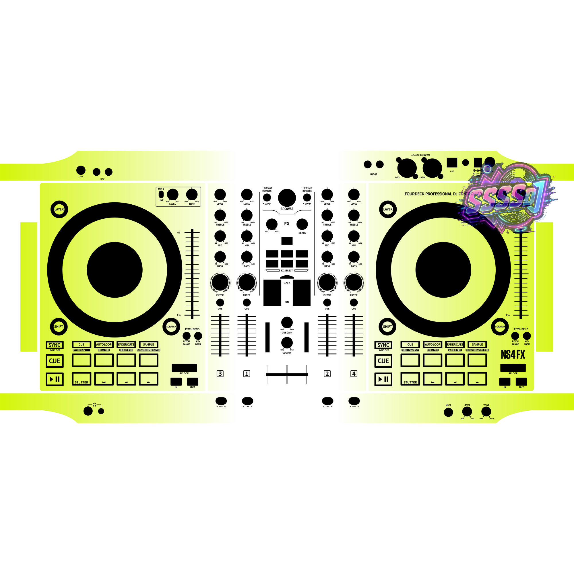NS4 FX Gradient Neon Green DJ Controller Skin