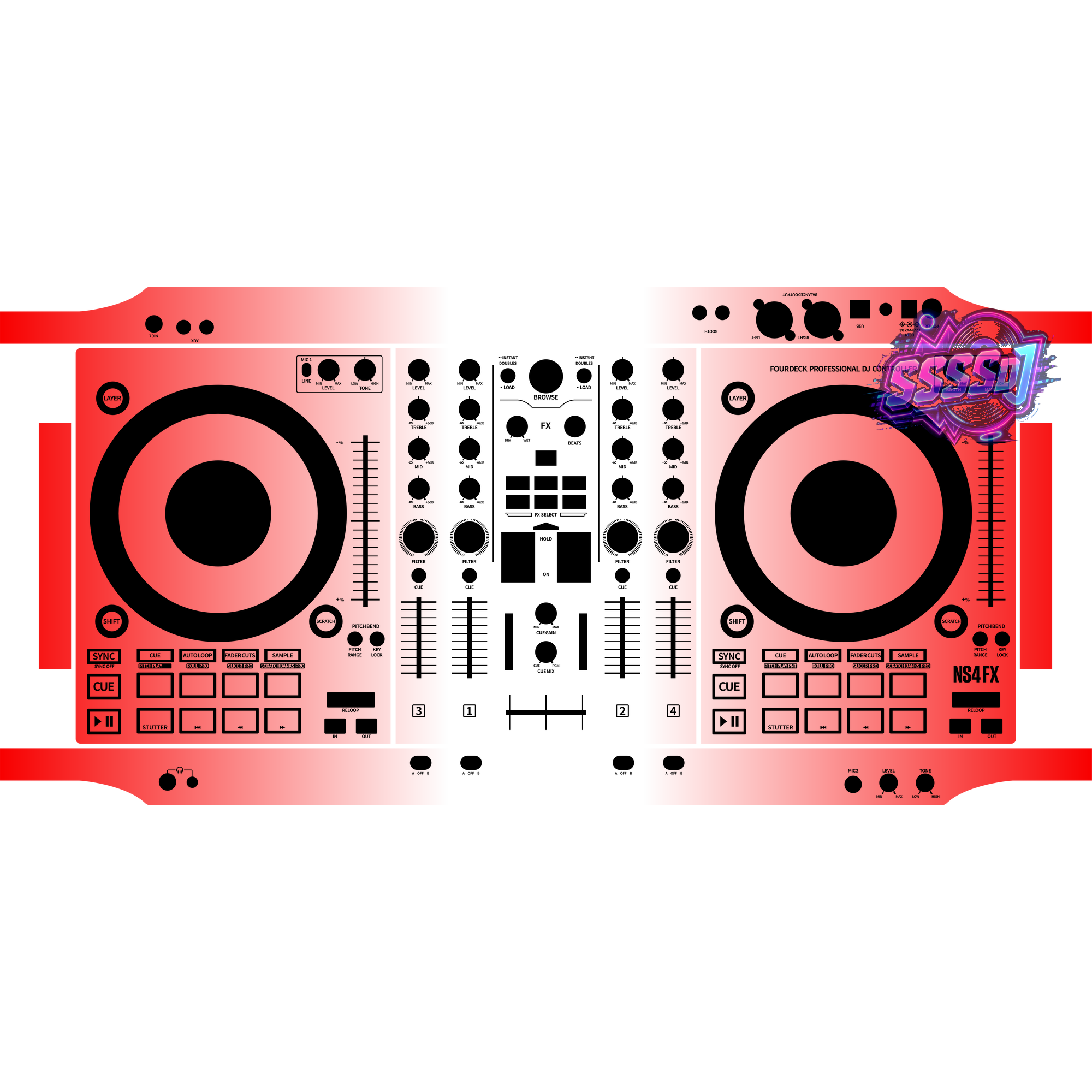 NS4 FX Gradient Red DJ Controller Skin