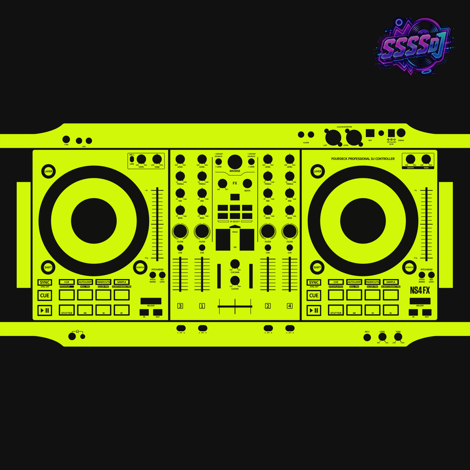 Numark NS4FX Neon Green DJ Controller Skin